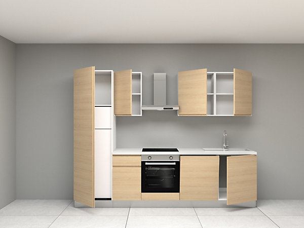 Cuisine complète montée All In Carla imitation chêne L. 285 cm avec électroménager