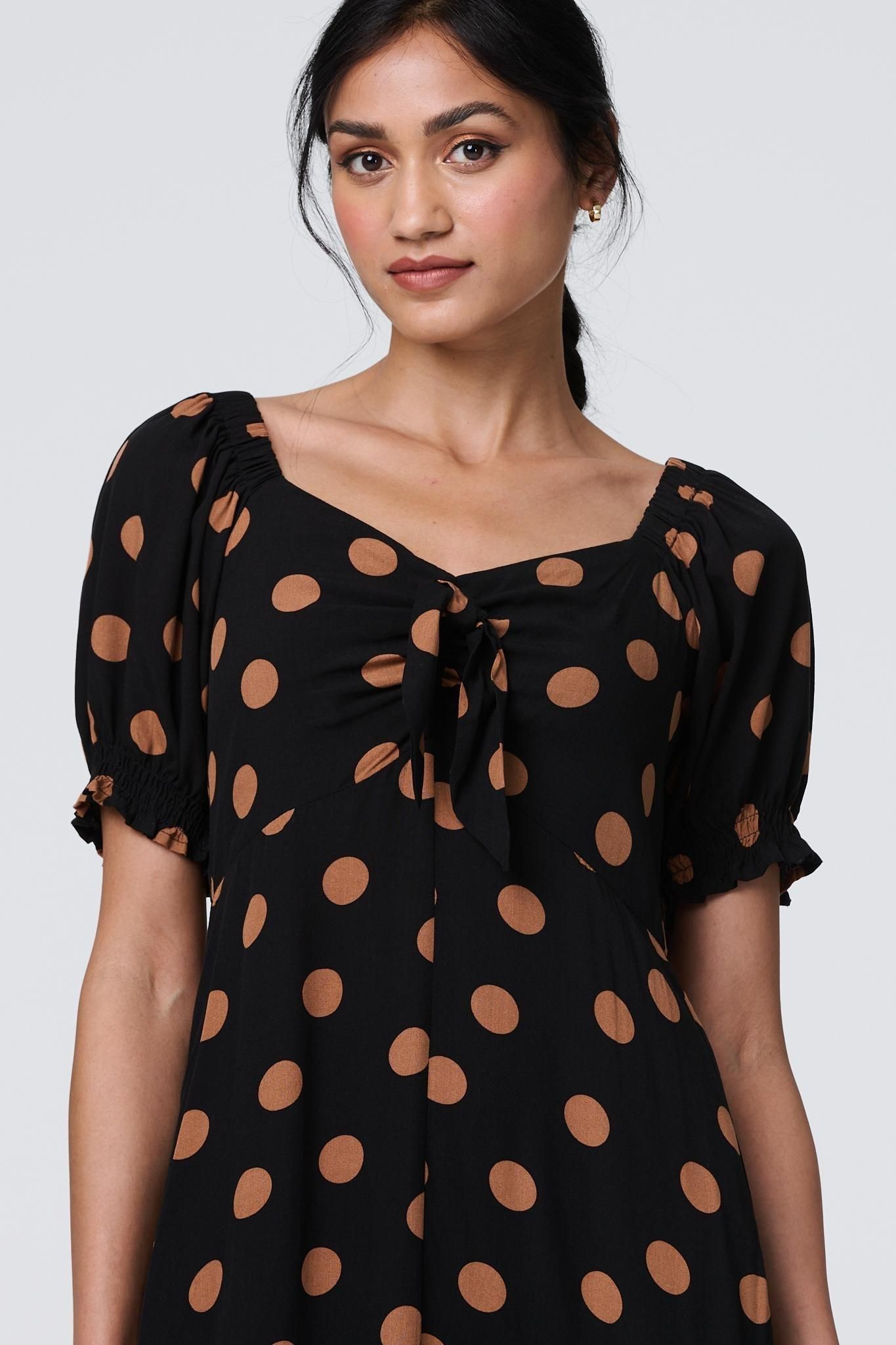 Izabel London Polka Dot Puff Sleeve Midi Dress