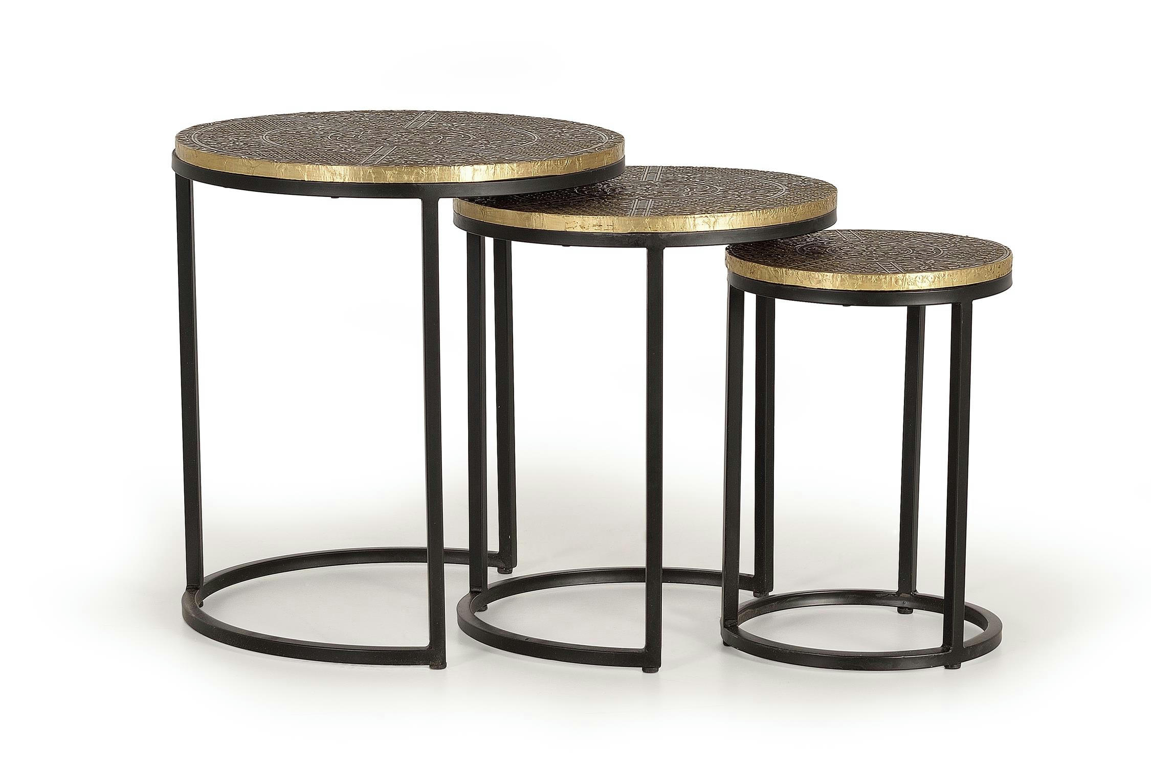 - Set de 3 tables plateau bronze et piètement métal