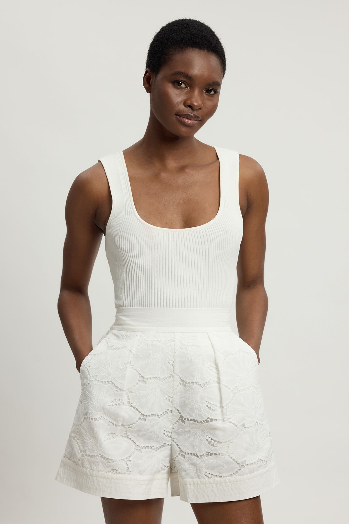 KarenMillen Cutwork Cotton Woven Short