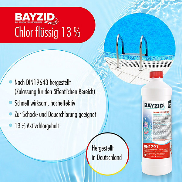 Chlore Liquide 48degréeBayzid 6 x 1 Kg, Désinfection Rapide Et Efficace Pour Piscines