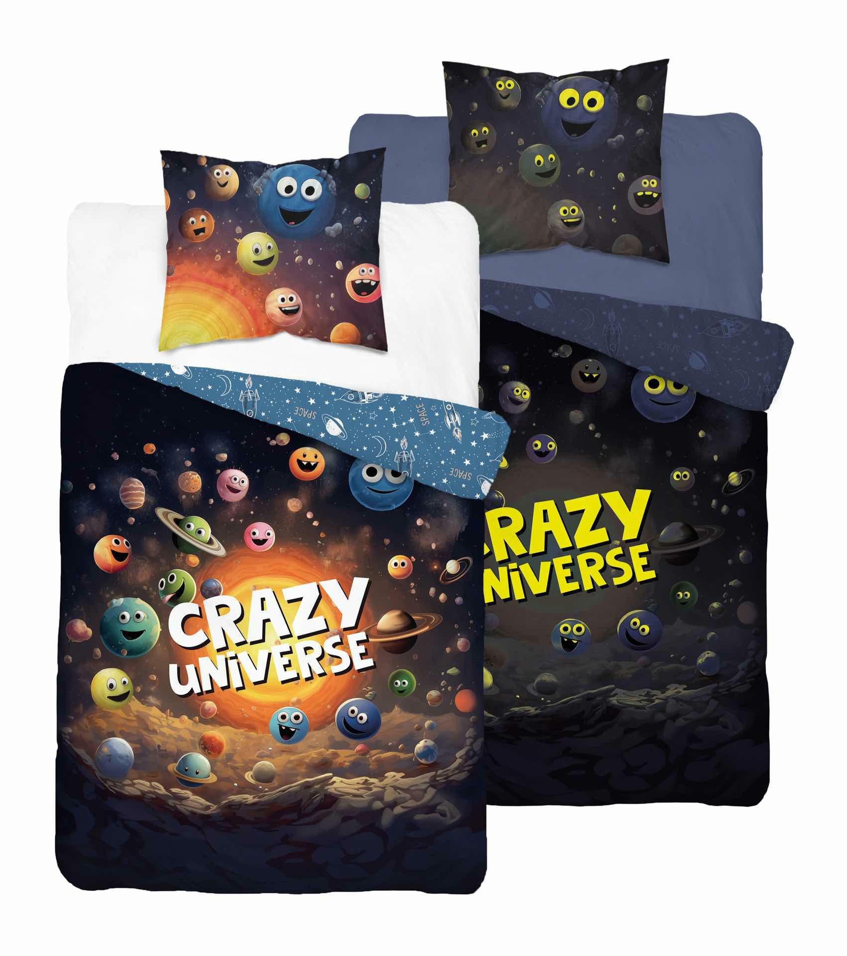 Pościel świecąca w ciemności 140x200 Crazy universe granatowa Fluo