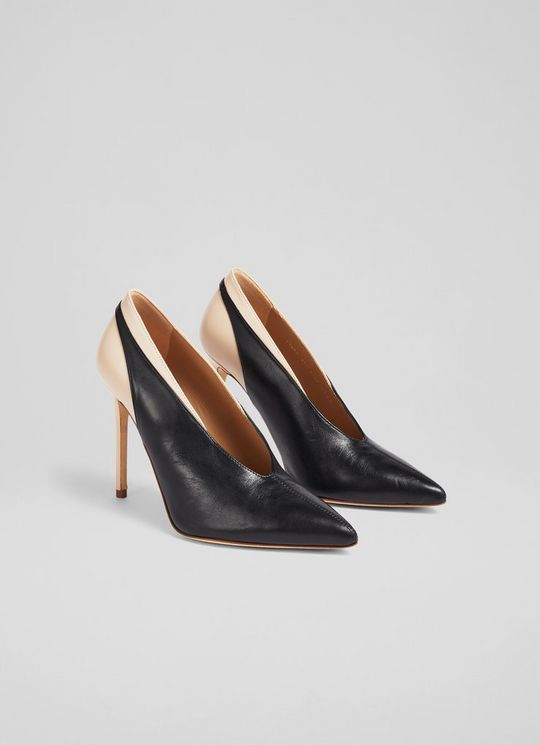 Quinny Black and Ecru Leather High Topline Courts