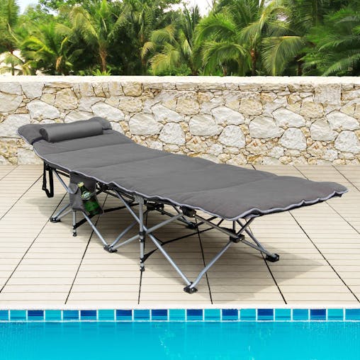 NNECW Folding Travel Camping Cot with Carry Bag Removable Mattress & Pillow-Grey