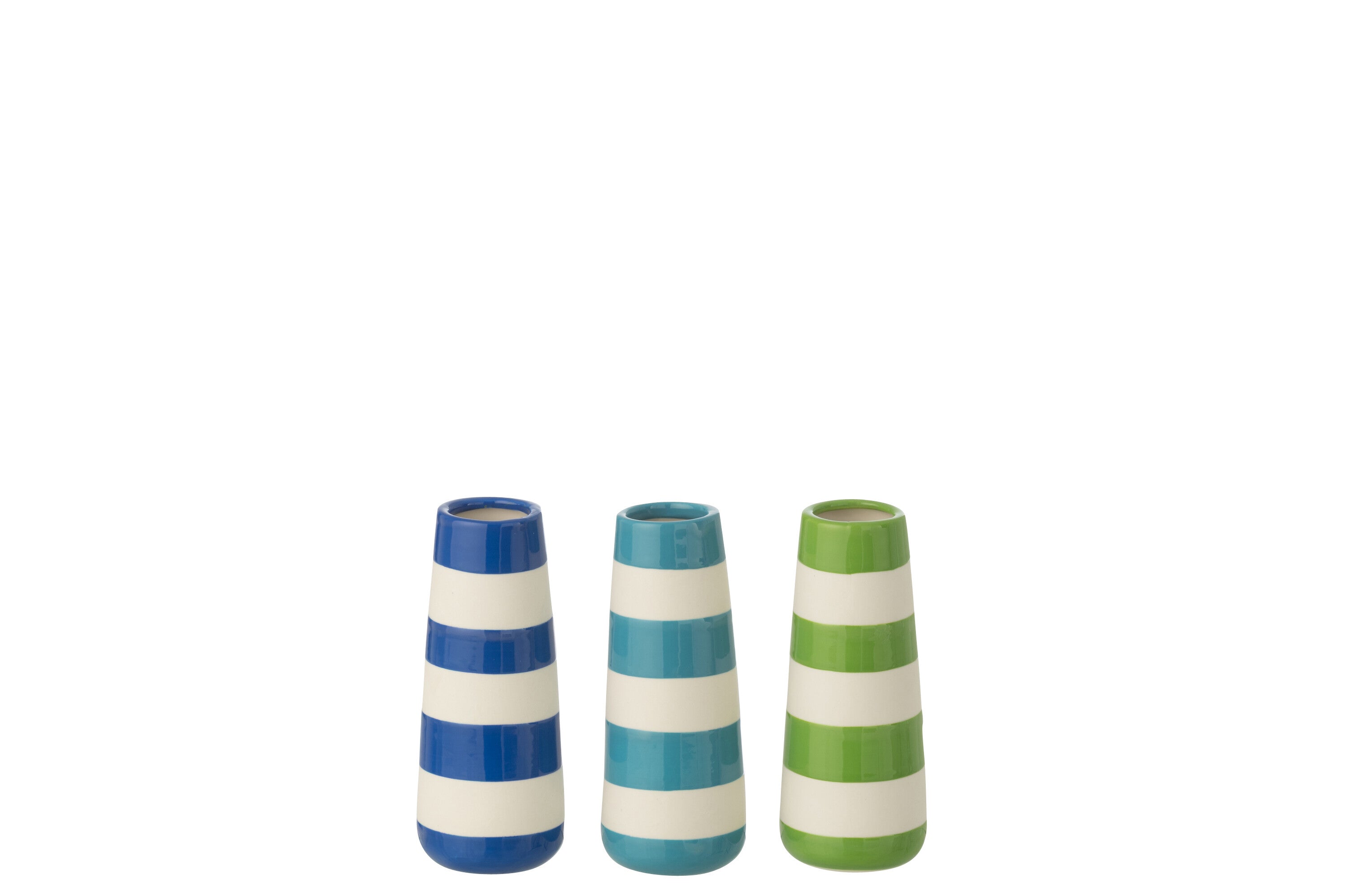 J-Line vaas Gestreept - porselein - groen/blauw - small - set van 3