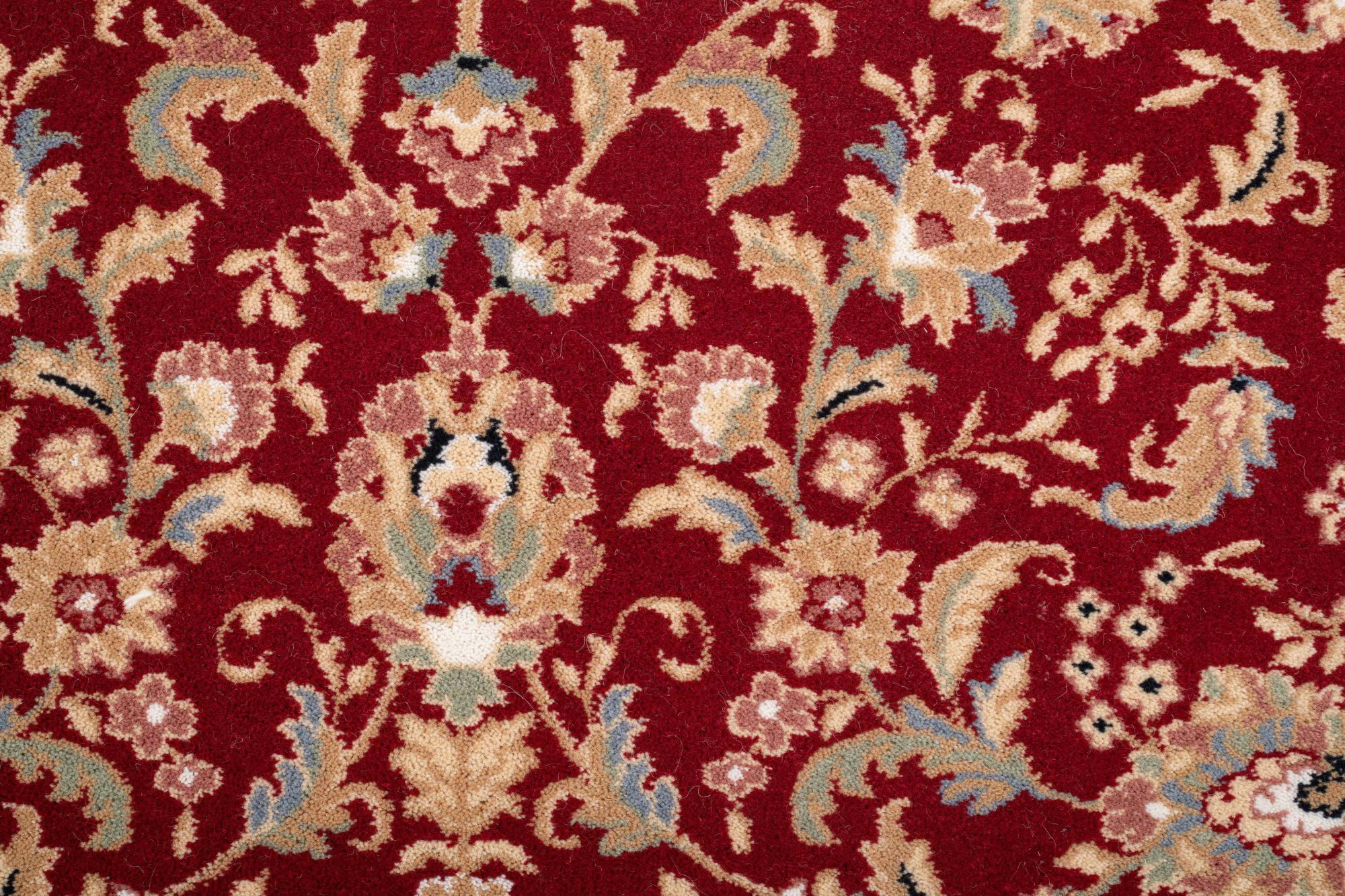DOLNA - Tapis d'orient floral, tissé, laine naturelle rouge Diam 133 cm