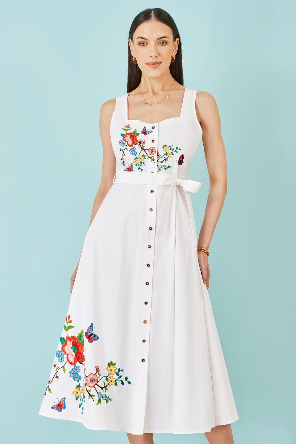 Yumi Cotton Midi Dress With Embroidery
