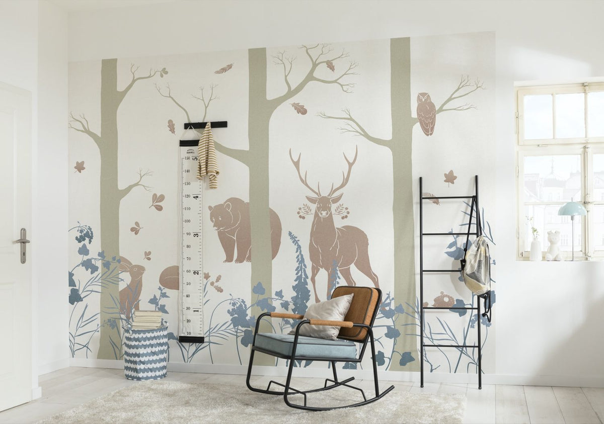 Sanders & Sanders fotobehang bos dieren blauw, beige en zandkleurig - 400 x 280 cm - 611721