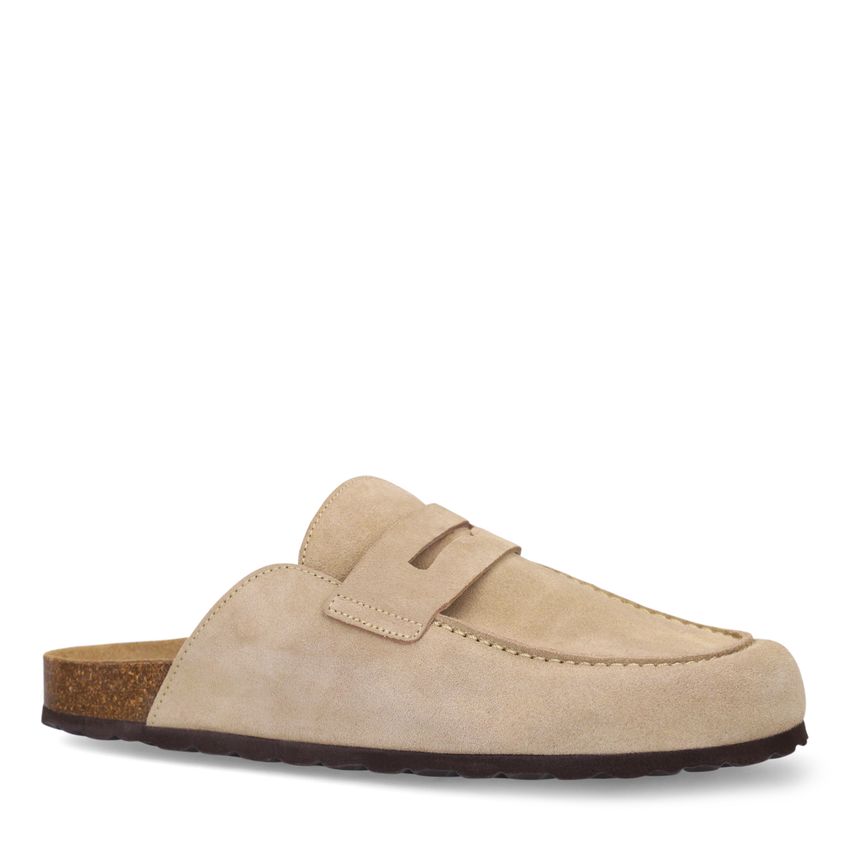 Manfield Beige suède clogs