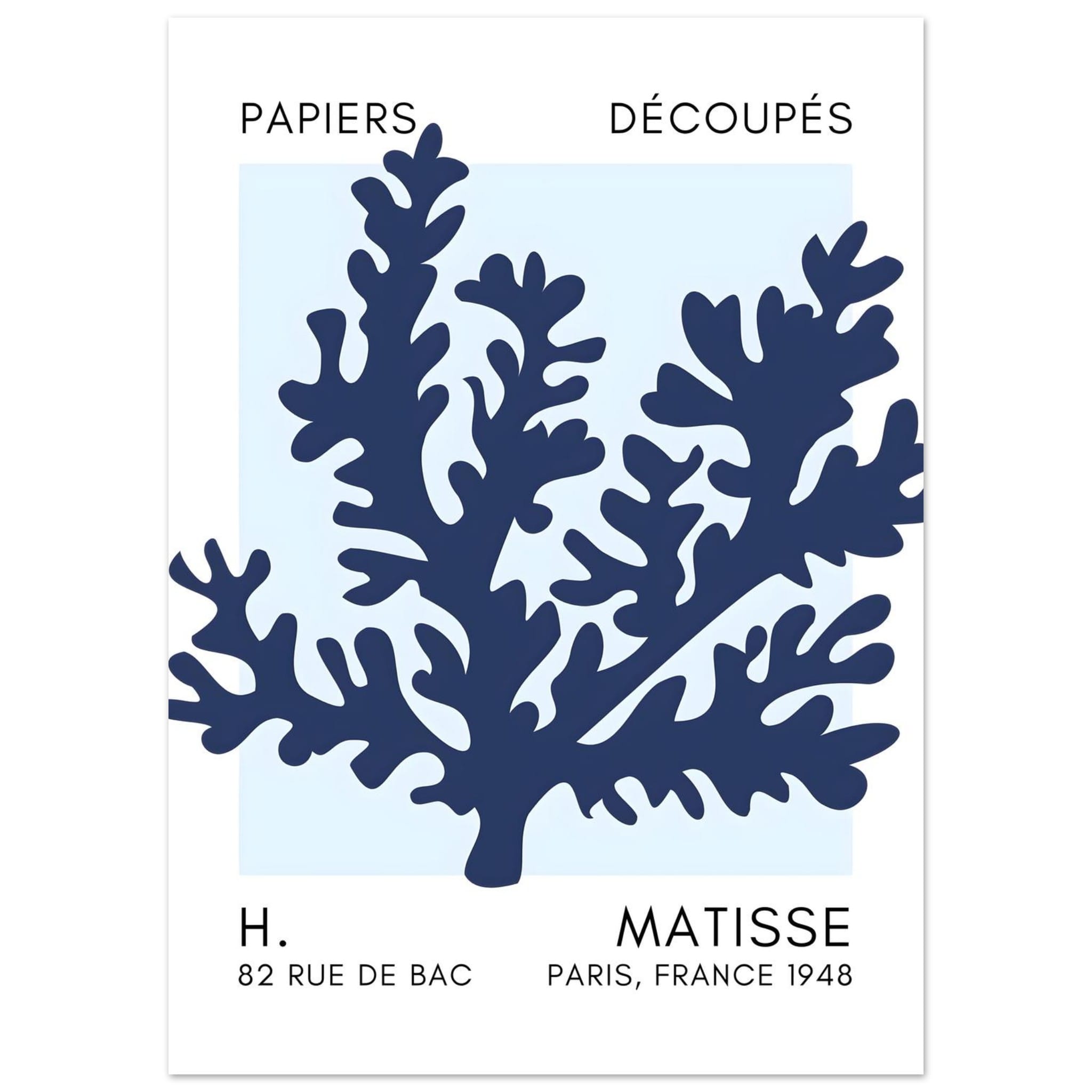 Artfulprints Poster Matisse – Aqua bloom navy blue I  - 50x70 cm - Blauw