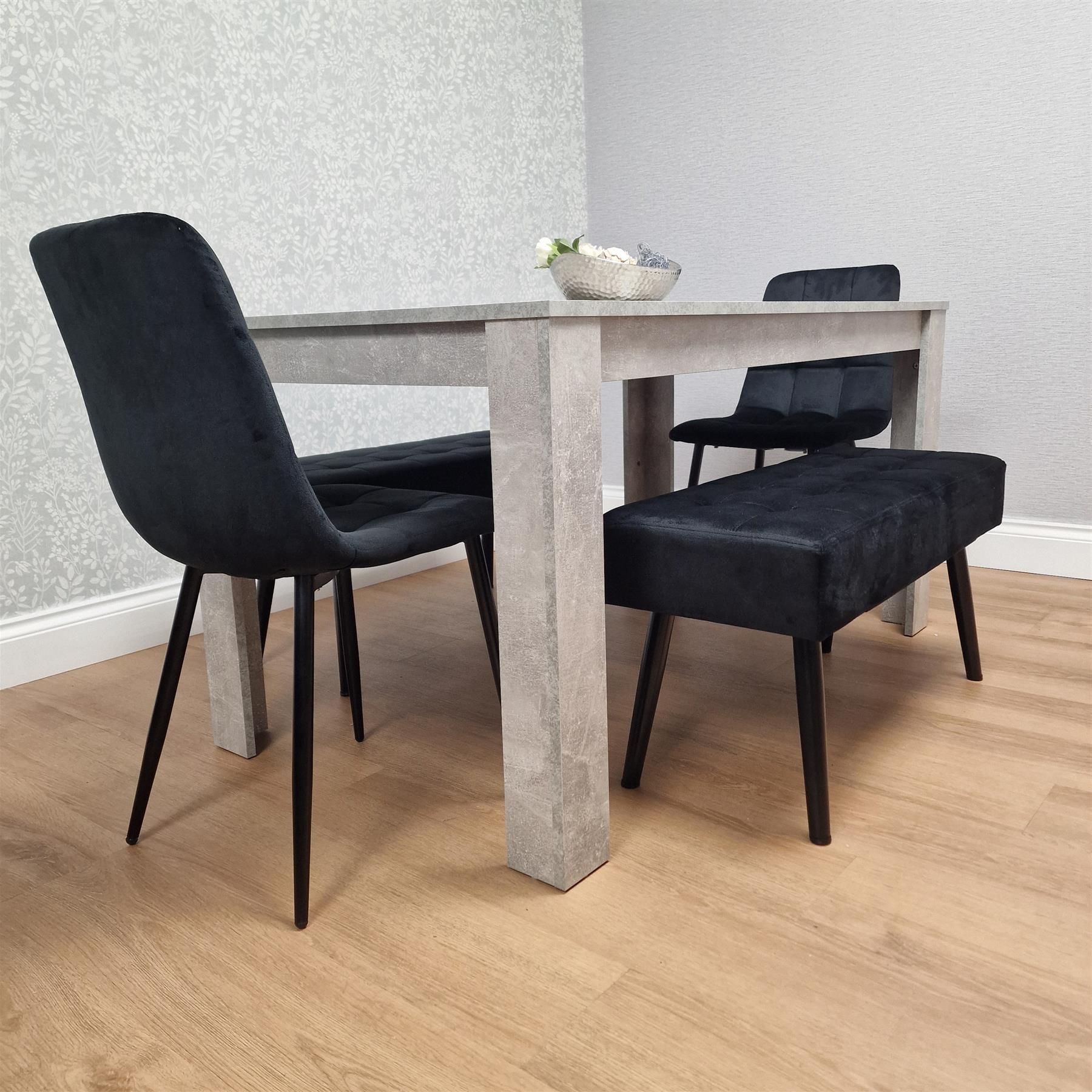 KOSY KOALA Dining Table with 2 Black Velvet Chairs and 2 Black Velvet Benches