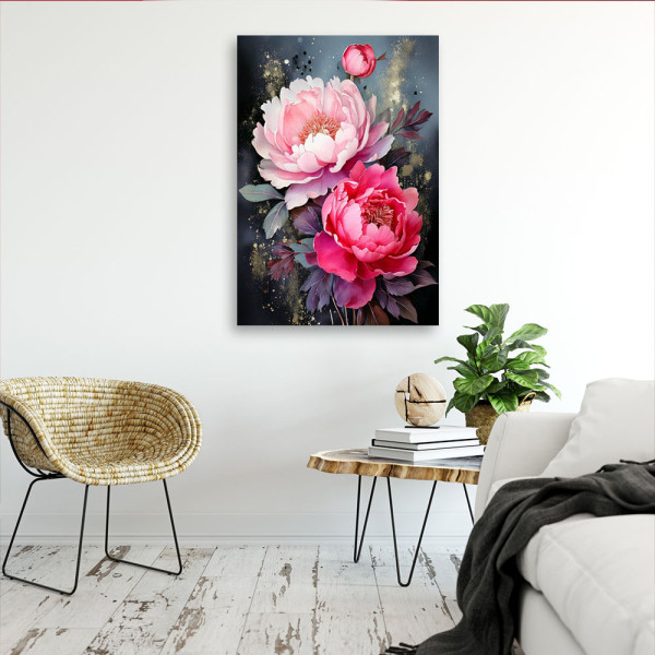 Feeby Obraz do salonu sypialni, Piwonie Róż Jasny Glamour 40x60