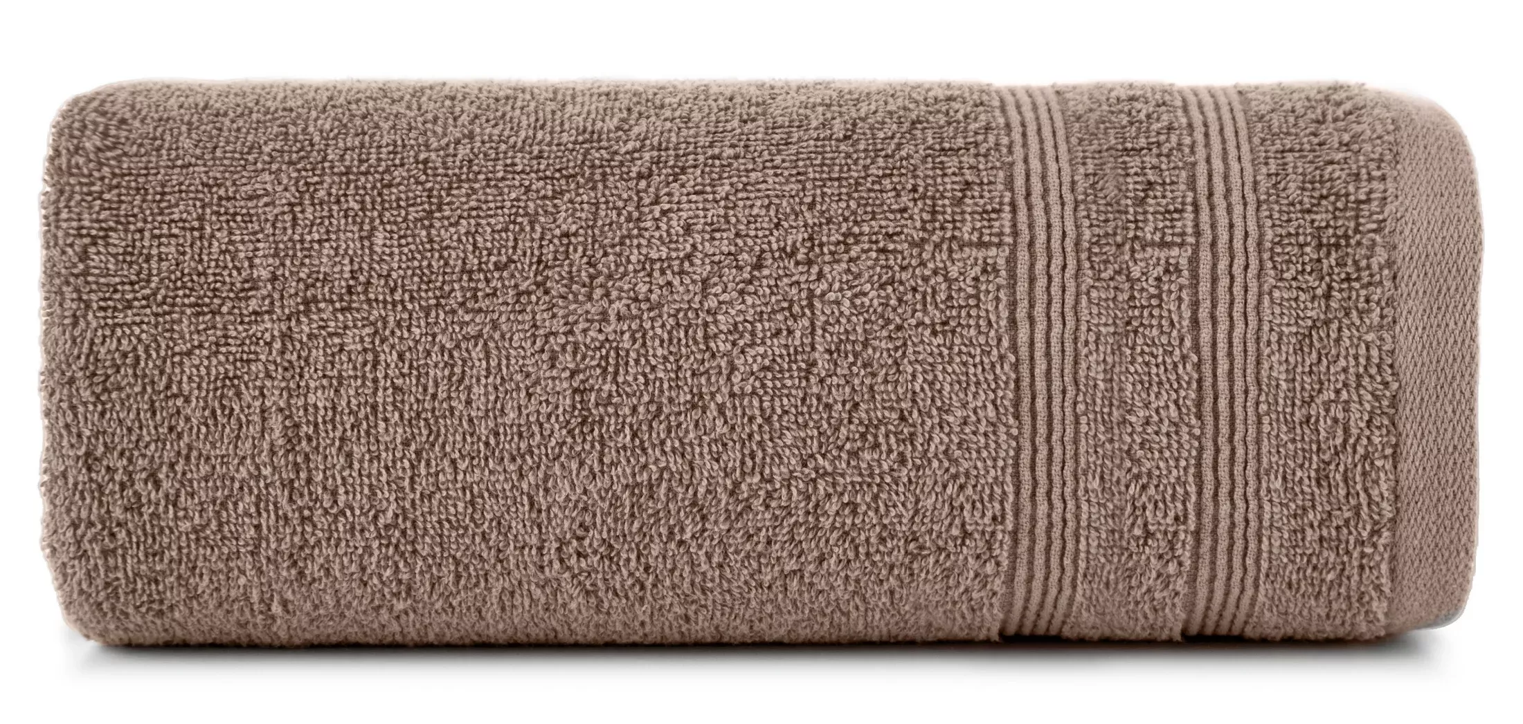 Ręcznik do rąk 30x50 cm bawełniany kolor brązowy z bordiurą w formie tkanych paseczków 500 g/m2 ALINE