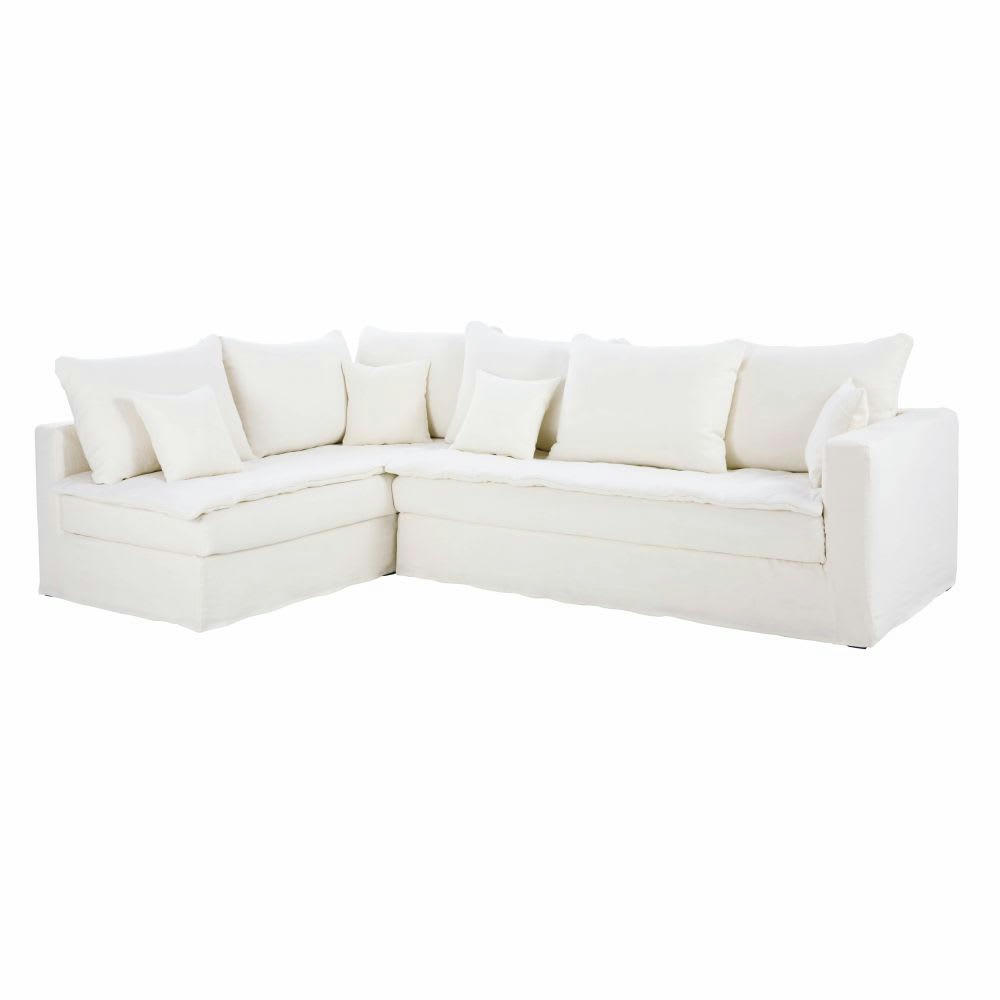 Celestin - Canapé d'angle gauche 5/6 places en lin supérieur blanc