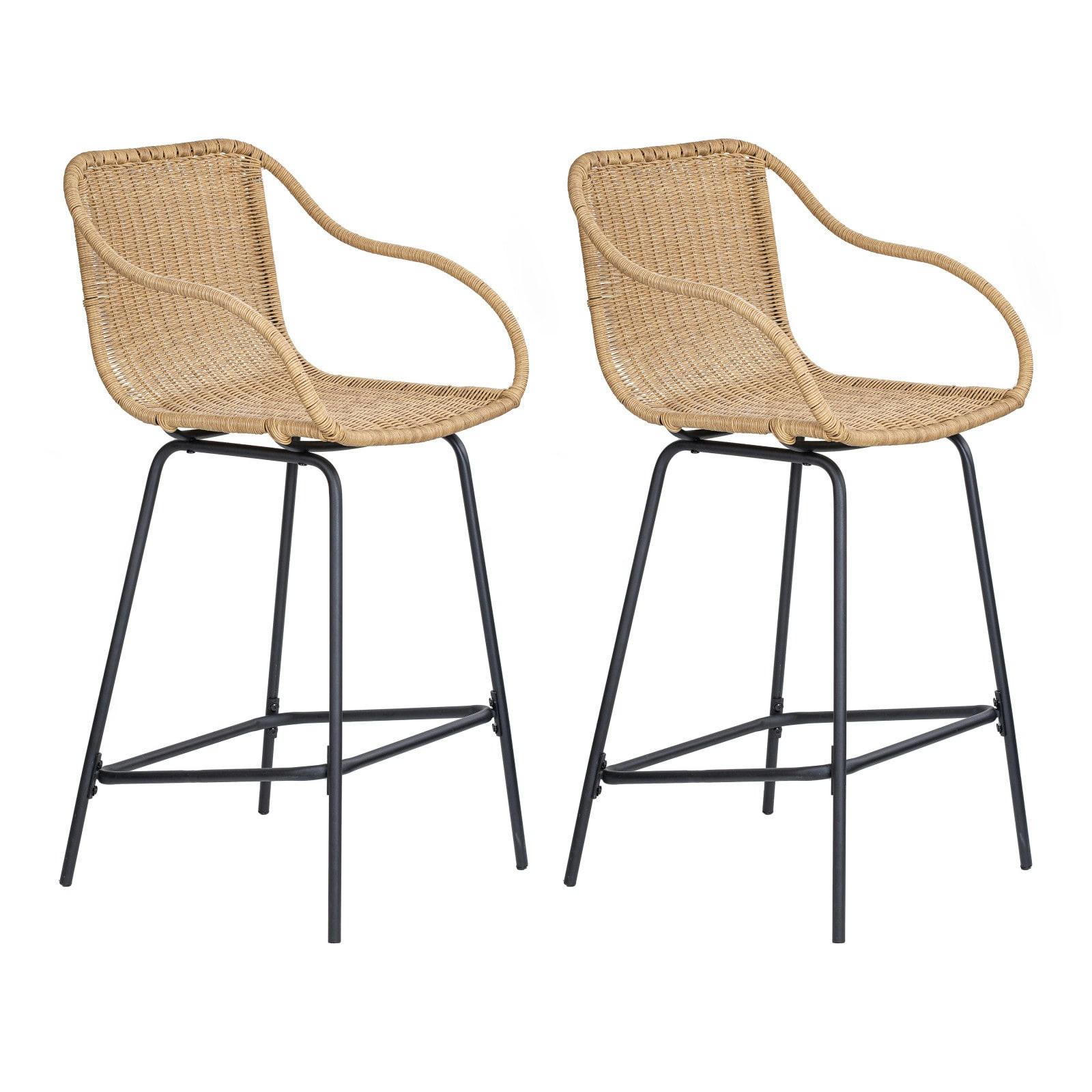MOOREA - Chaises de bar et d'ilot 65 cm  en rotin synthétique et métal-Lot de 2