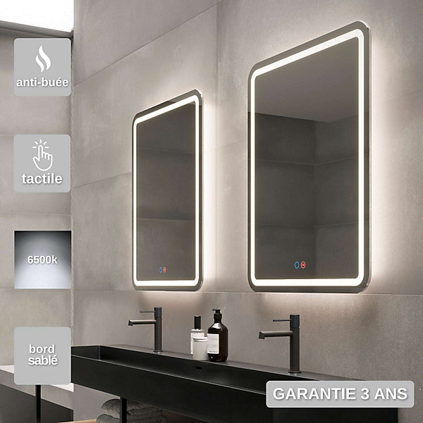 Miroir de Salle de Bain Lumineux LED 60x80 - Blanc Froid - Tactile &Anti-Buée - GRECIA LEDIMEX