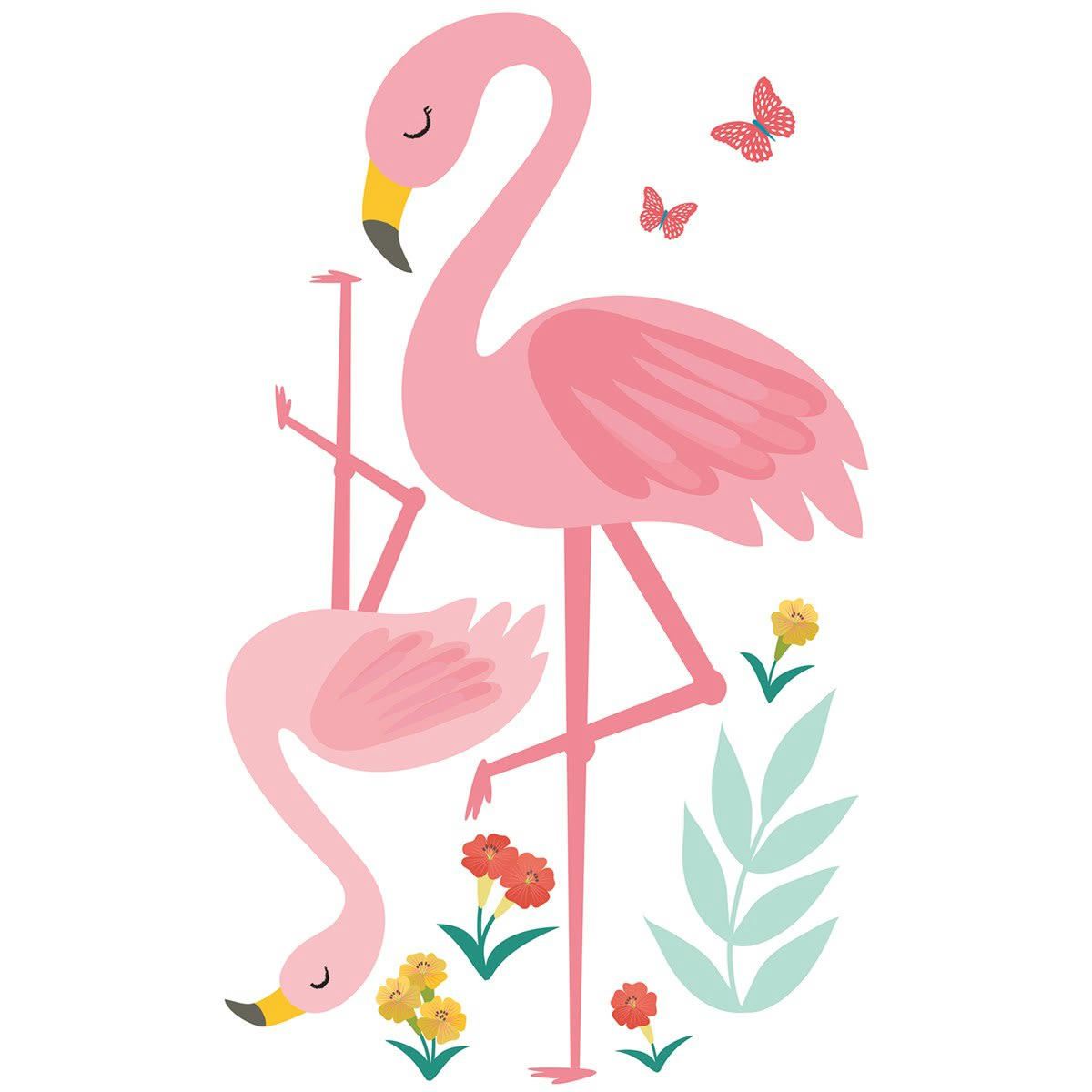 RIO - Stickers flamant rose en Vinyle mat Rose 34x60 cm