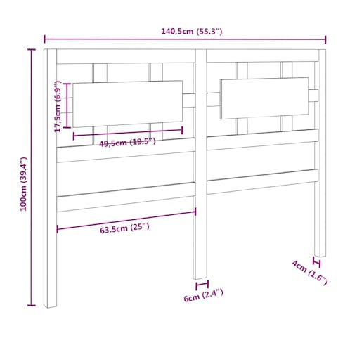 NNEVL Bed Headboard Black 140.5x4x100 cm Solid Wood Pine
