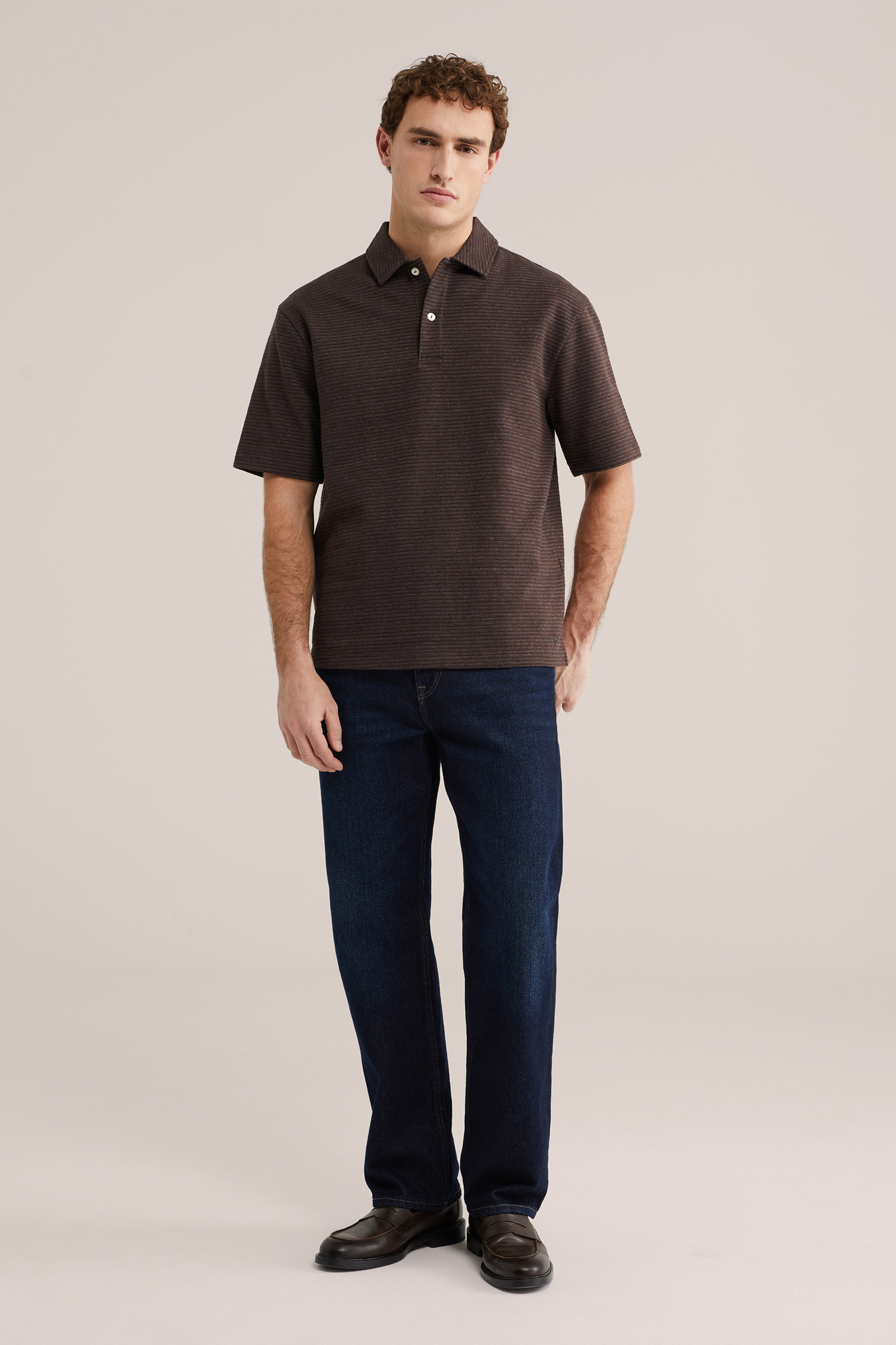 Heren boxy fit polo met structuur