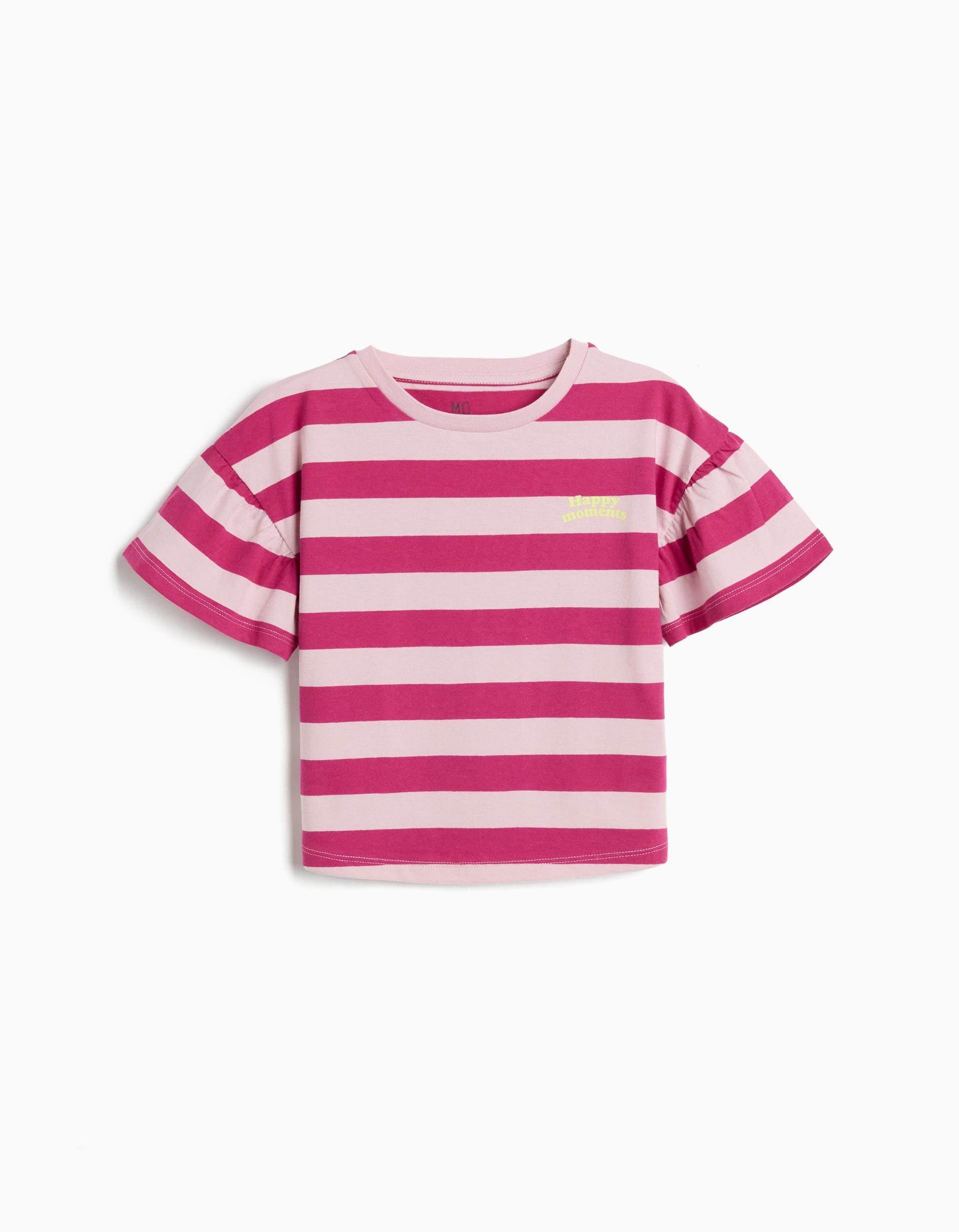 T-shirt Riscas, Menina, Rosa Escuro