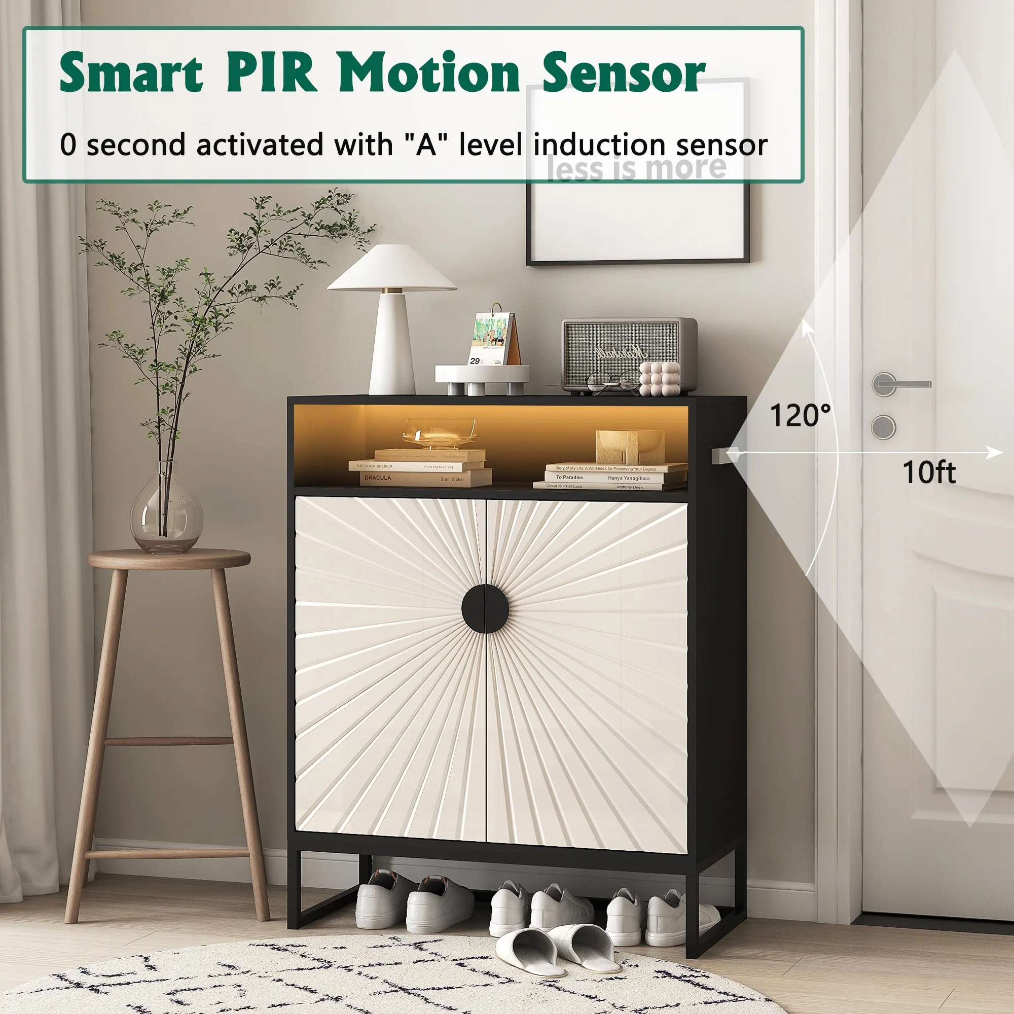 5-Tier Shoe Storage Cabinet, Wooden Shoe Cabinet with Doors Modern Shoe Organizer with Open Shelves