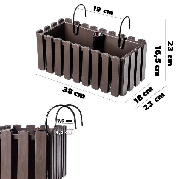 Kadax Skrzynka Balkonowa 38cm   2 Uchwyty Brązowa