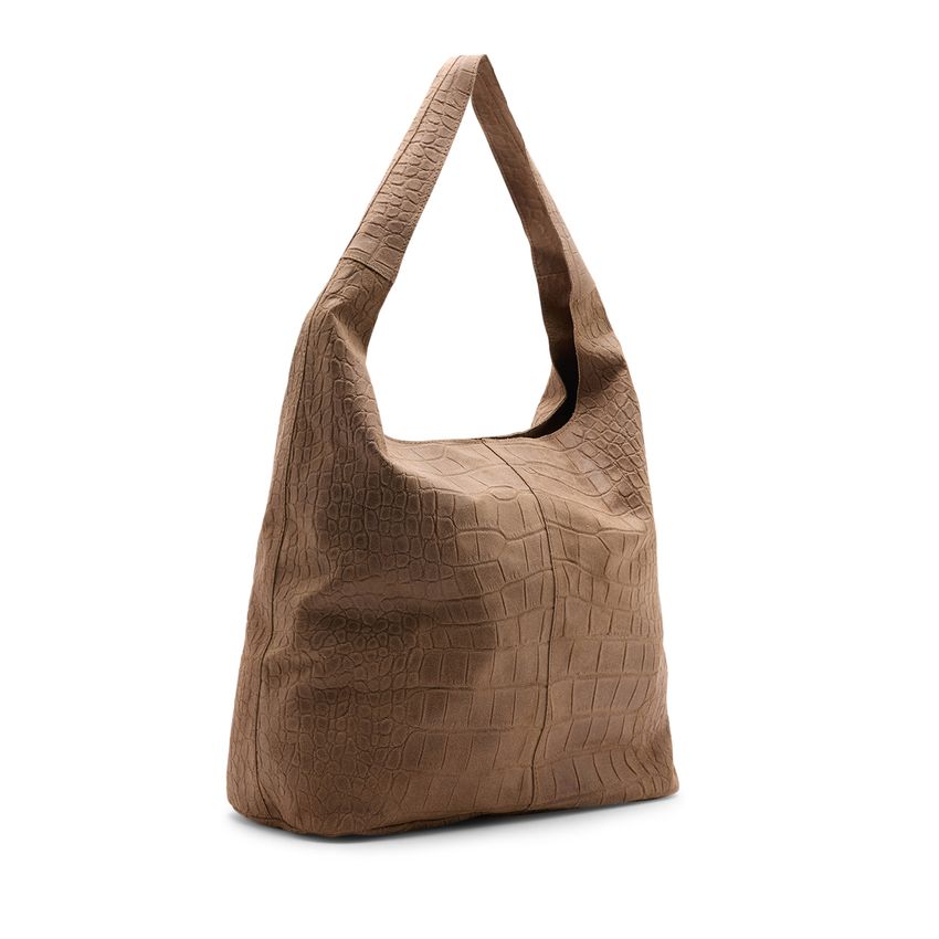 Manfield Taupe leren schoudertas met crocoprint