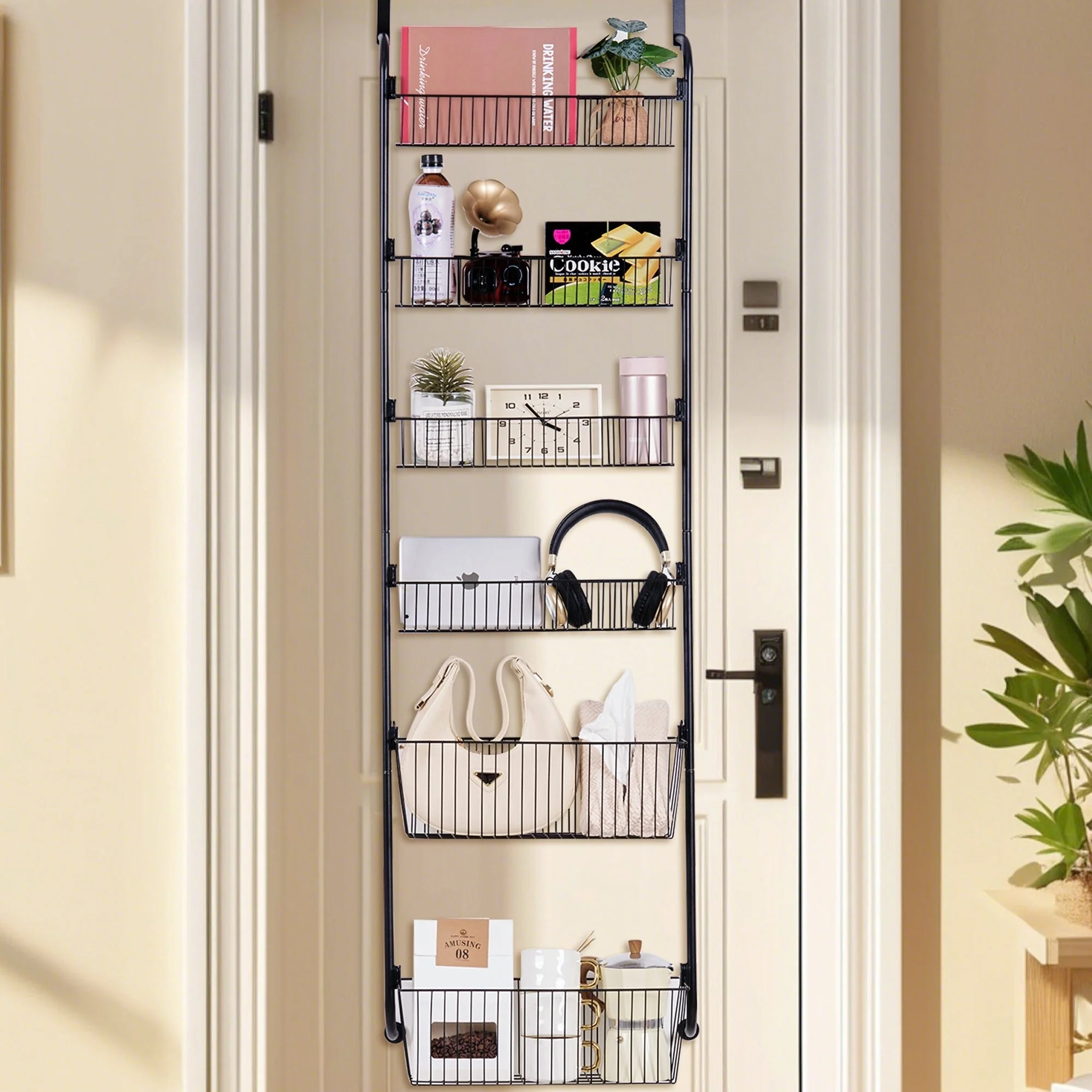 6-Tier Over the Door Pantry Organizer, Metal Pantry Organization and Storage with 6 Baskets, Heavy-Duty Back of Door Spice Rack