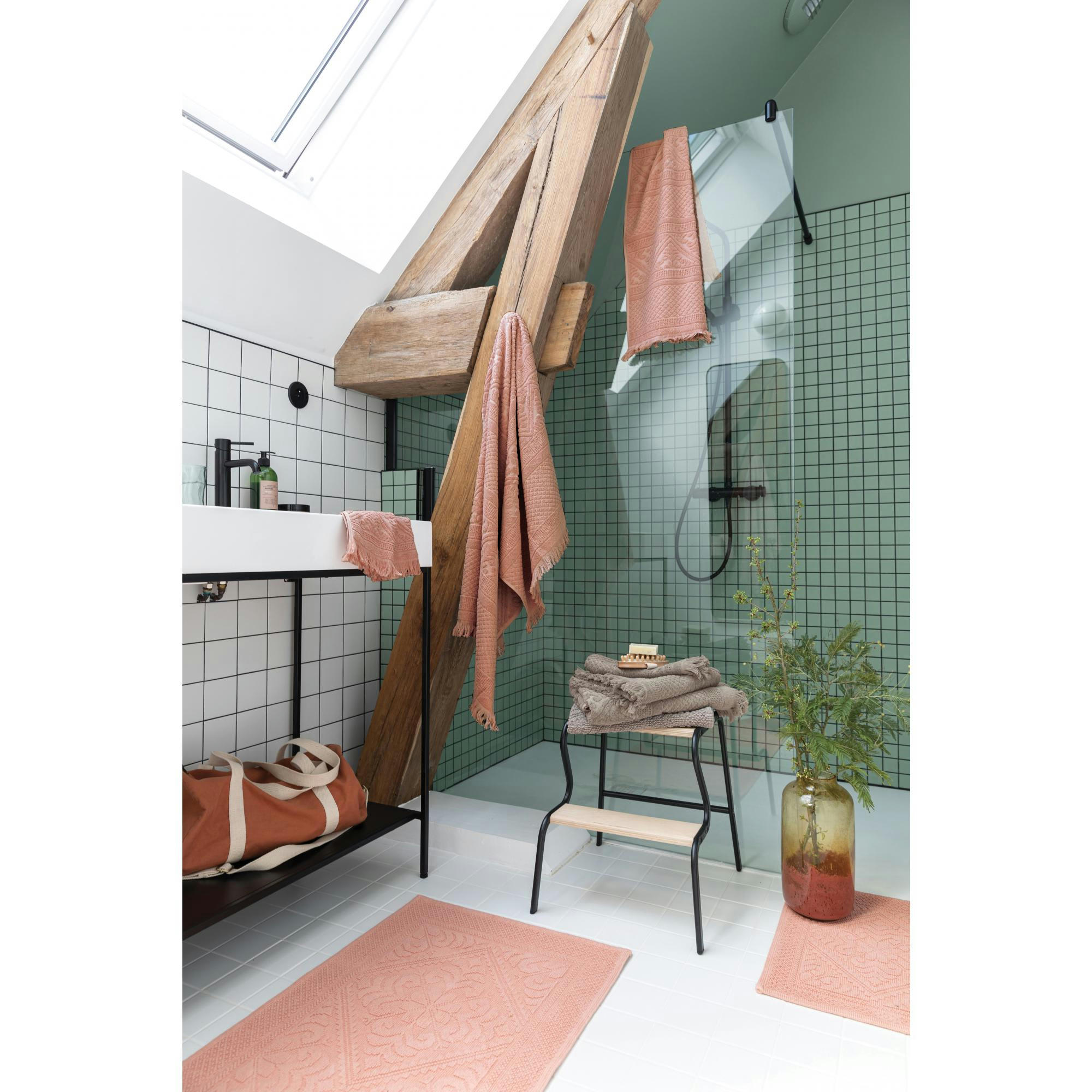 ENZO - Tapis de bain uni  en coton chamois 54 x 110