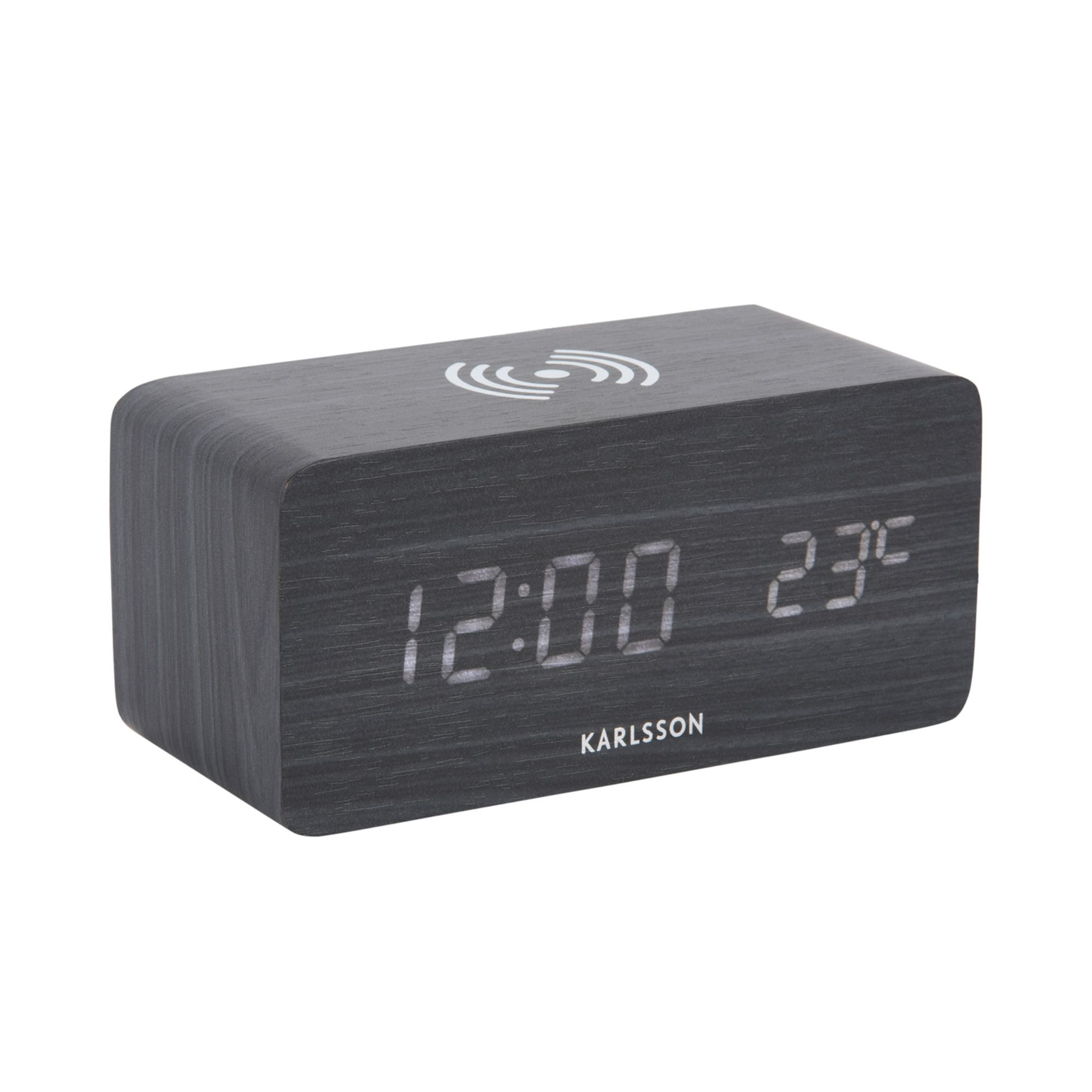 Karlsson wekker Block w. Phone Charger LED - zwart - 7.4x15x7.1cm