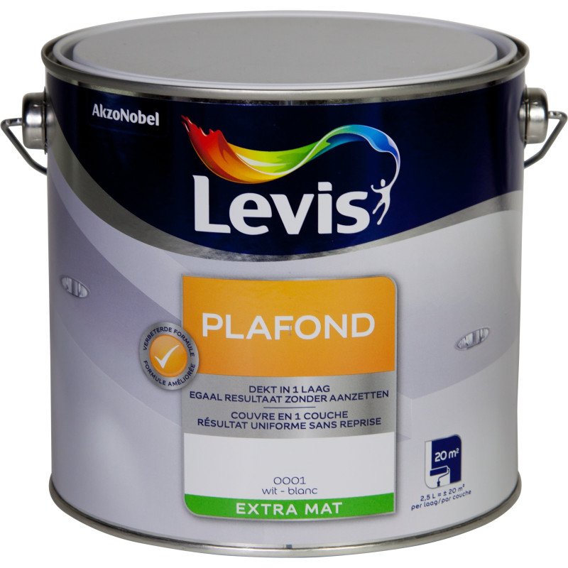Peinture Plafond blanche extra mate 2,5 L LEVIS
