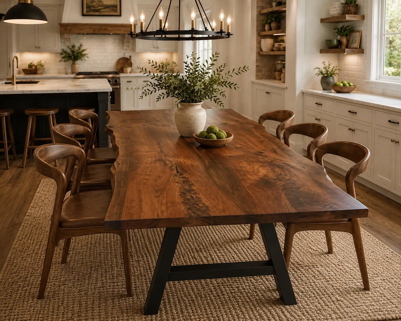 Amish Made Live Edge Black Walnut Dining Table: Hand Crafted Solid Wood