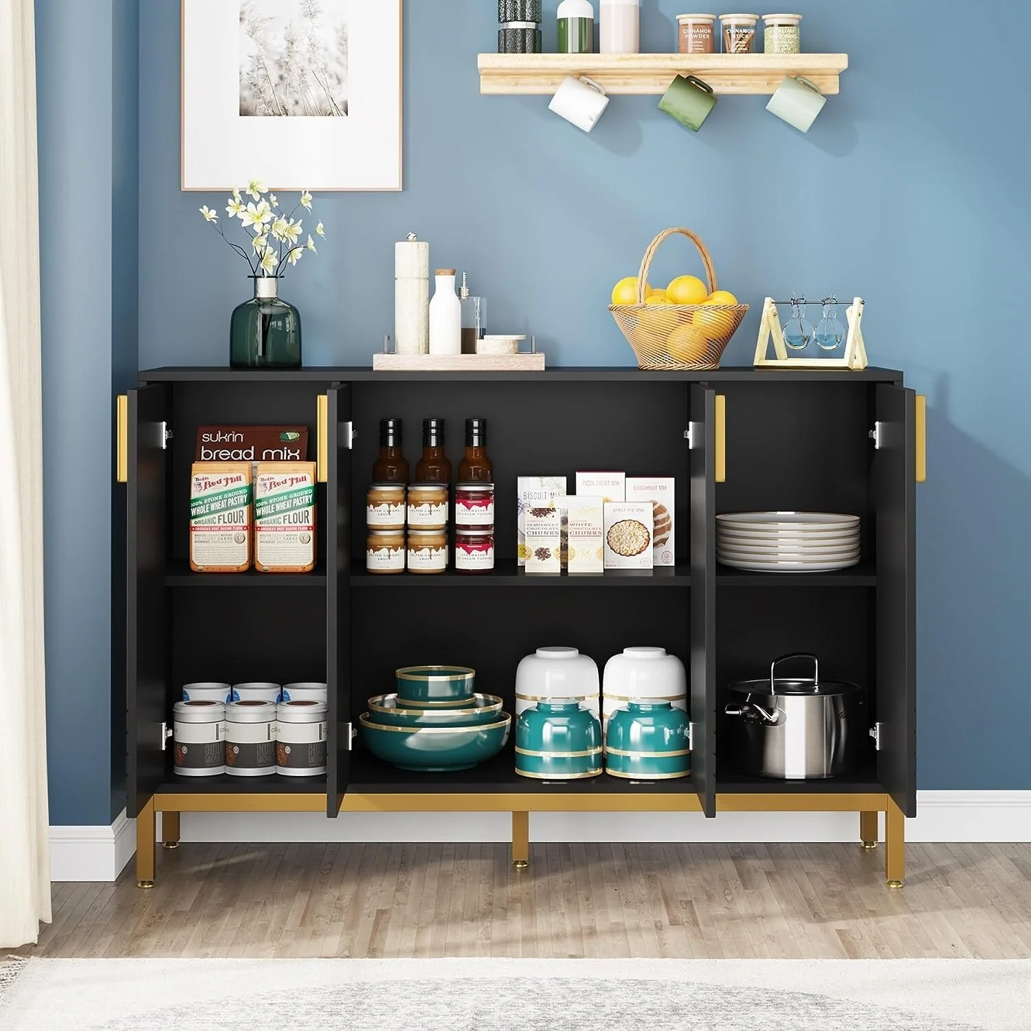 55 Inch Kitchen Sideboard Cabinet, Buffet Cabinet with Storage