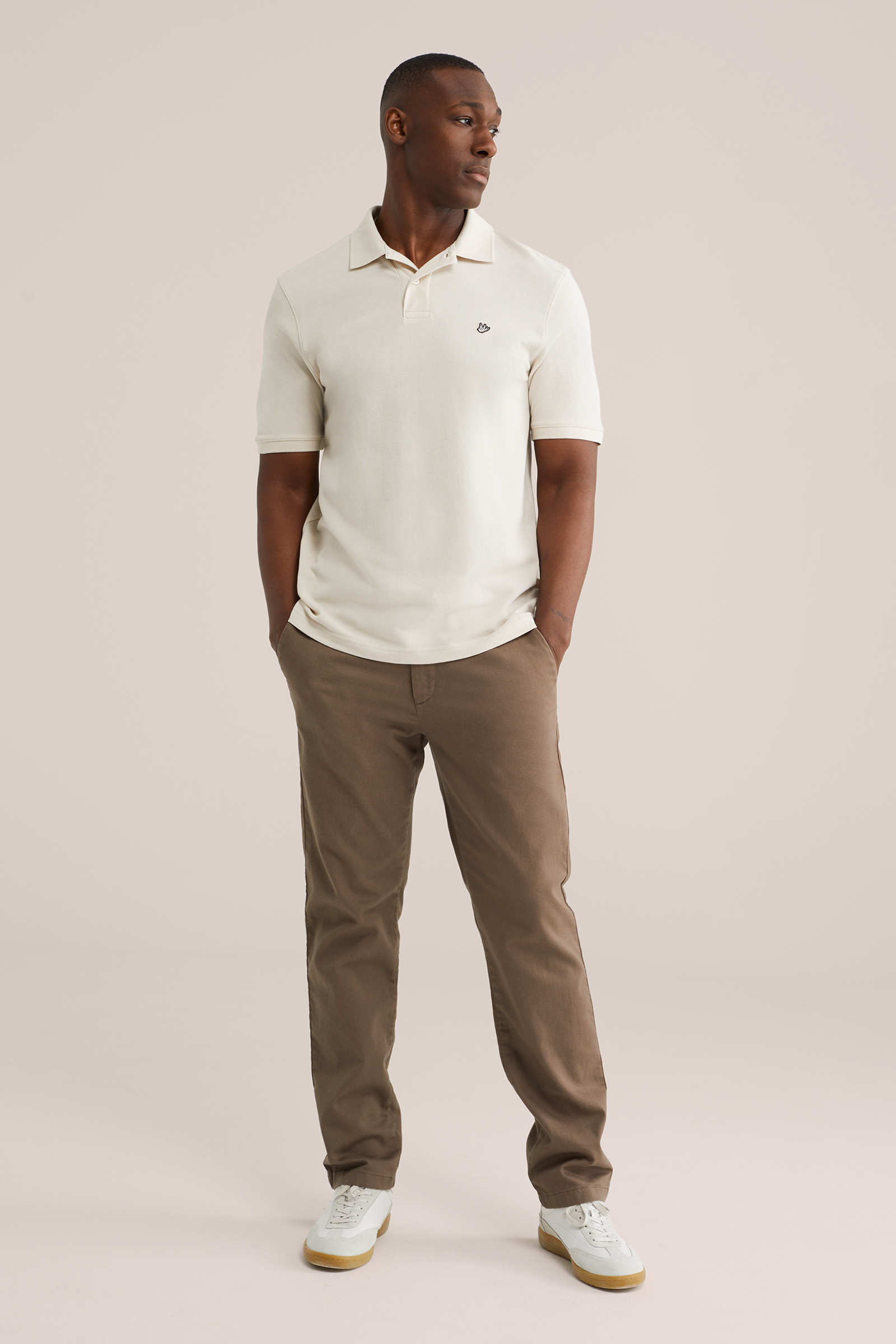 Heren regular fit polo met structuur en embroidery