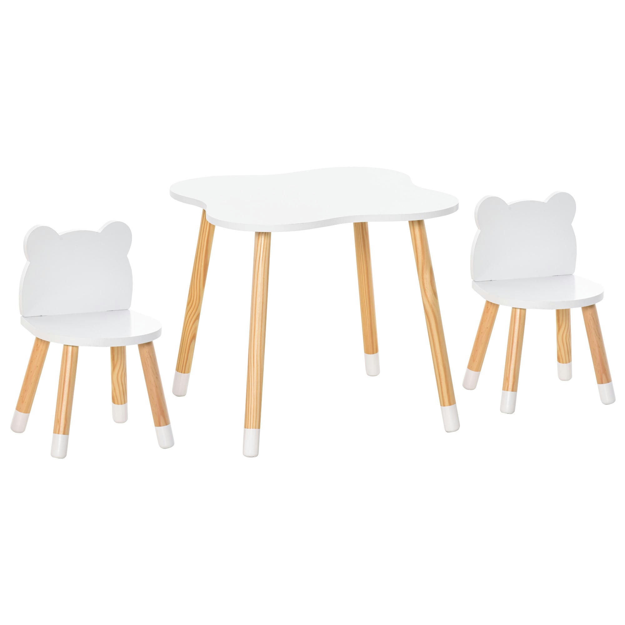 - Ensemble scandinave table et chaises enfant motif ourson bois blanc