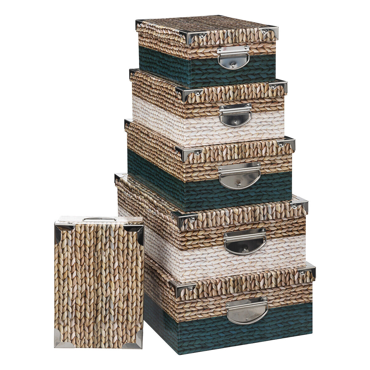 Conjunto de 6 caixas multicoloridas com efeito malha