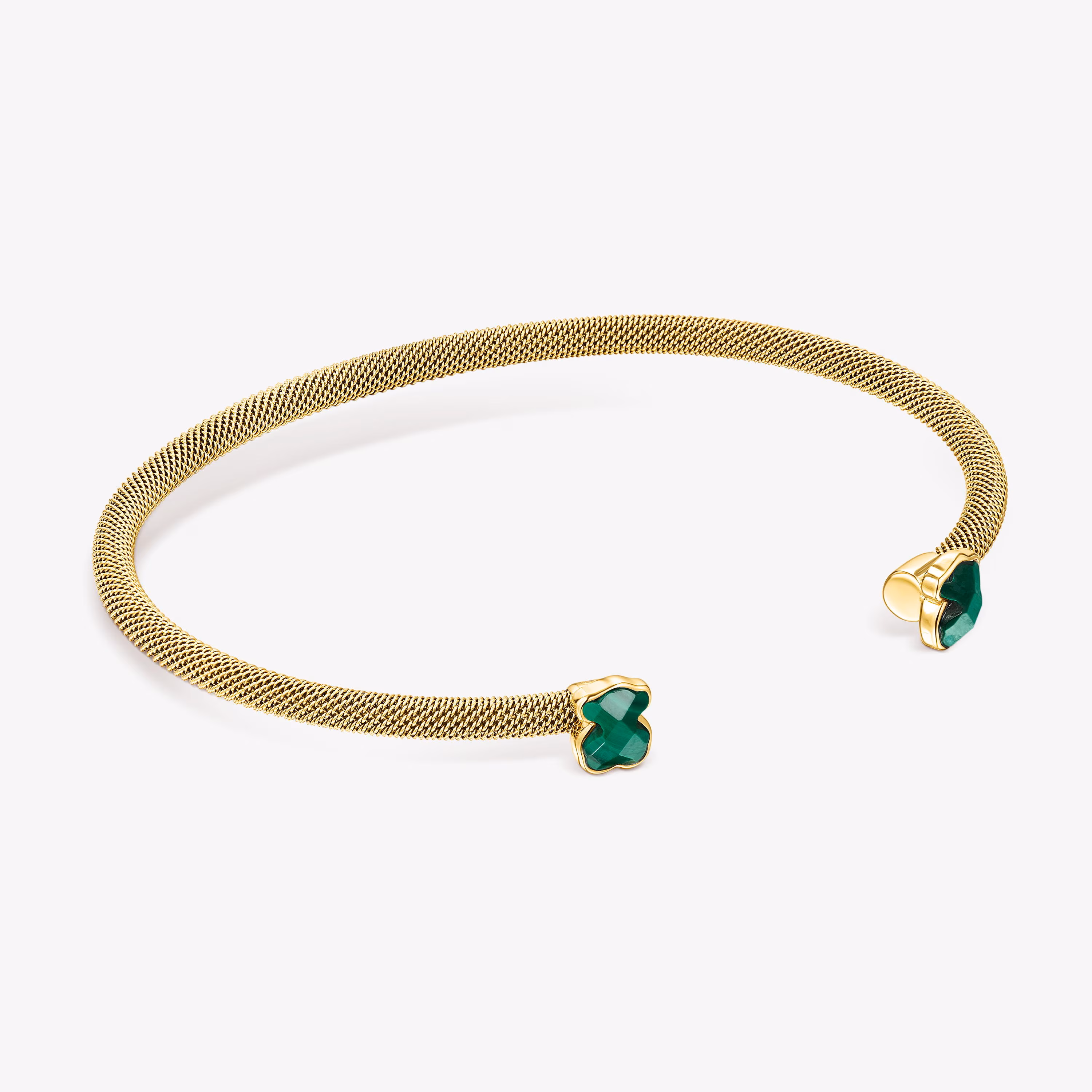 Pulsera estrecha de acero IP dorado y malaquita Mesh Color