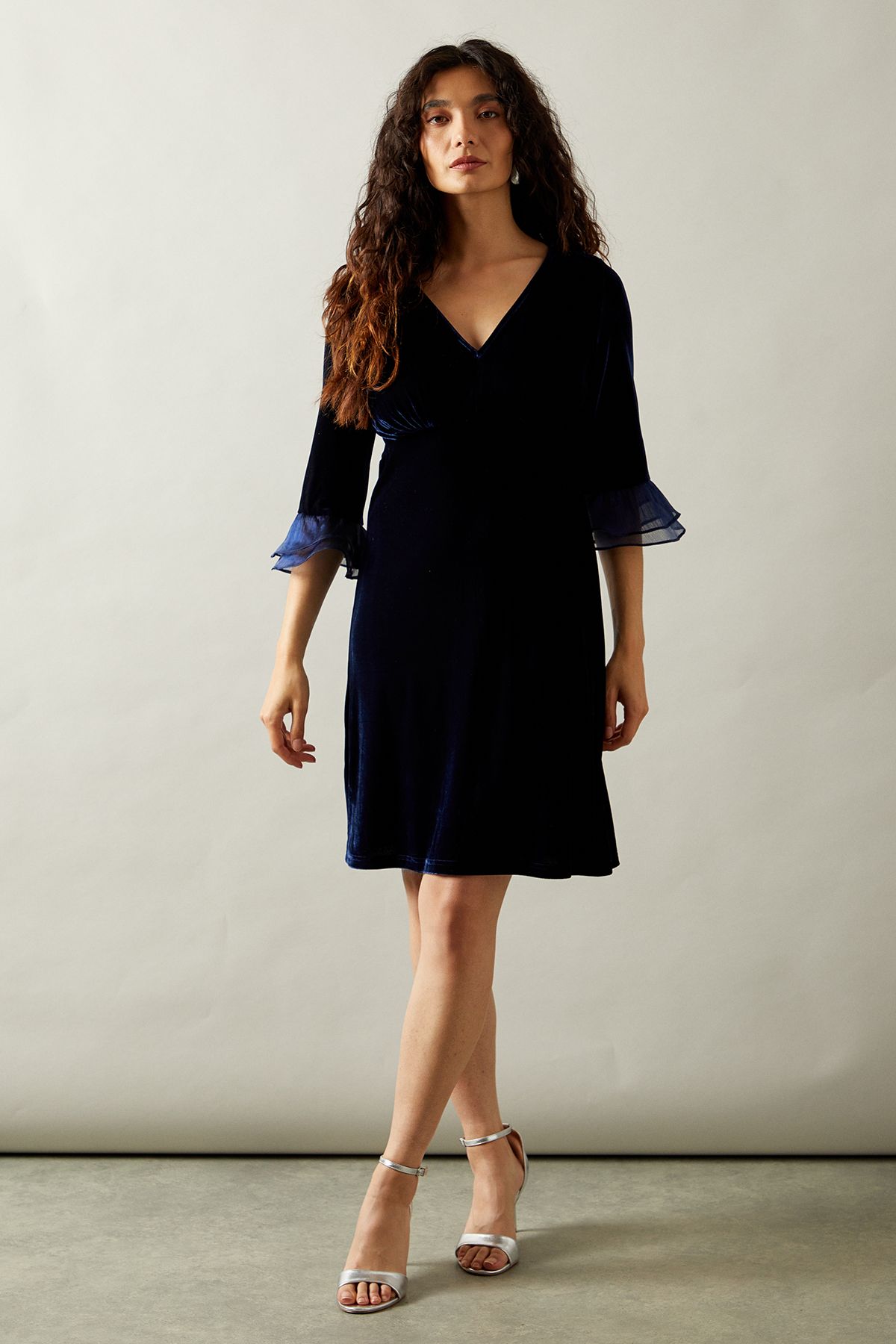 Wallis Occasion Velvet Pleated Cuff Mini Dress