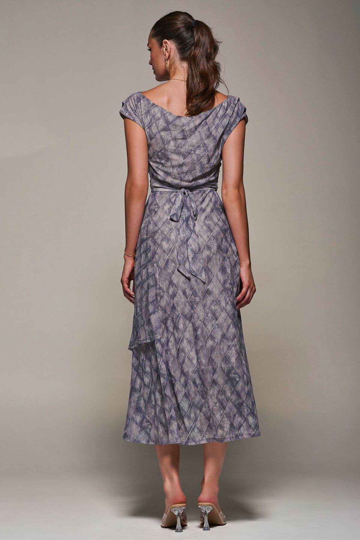 Jolie Moi Lace Asymmetrical Draped Midaxi Dress