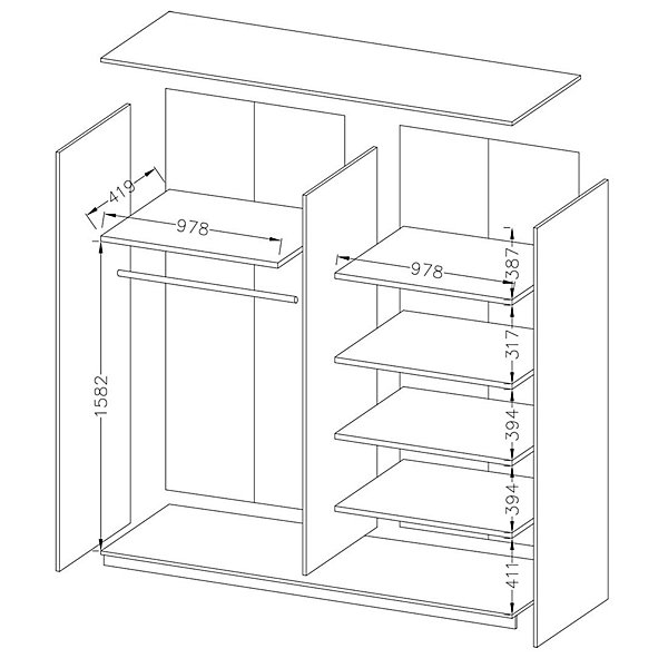 Armoire 2 portes coulissantes 200cm couleur chene et blanc. Collection FLOYD