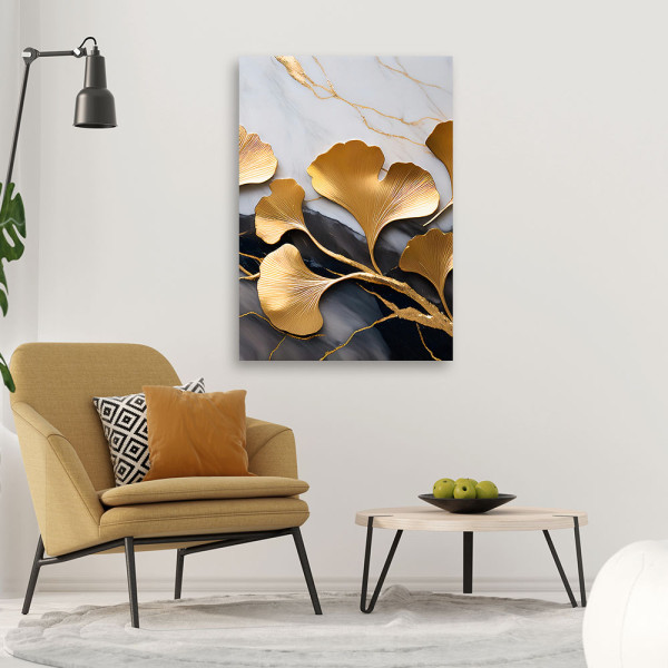 Feeby Obraz nowoczesny, Kwiaty Ginko Glamour Marmur 40x60
