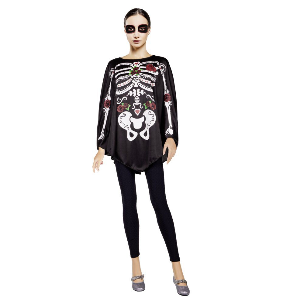 Poncho adulte Halloween squelette jour des morts calavera TU