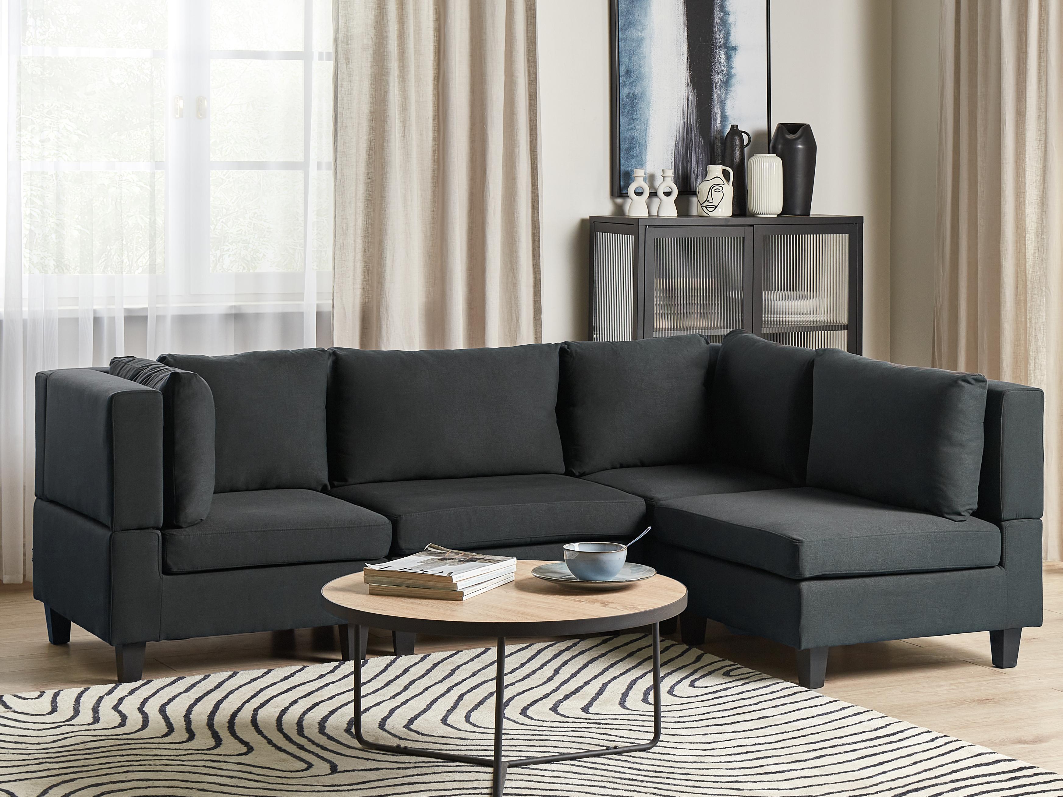 Modular Corner Sofa 4 Seater UNSTAD Fabric Black Left Hand