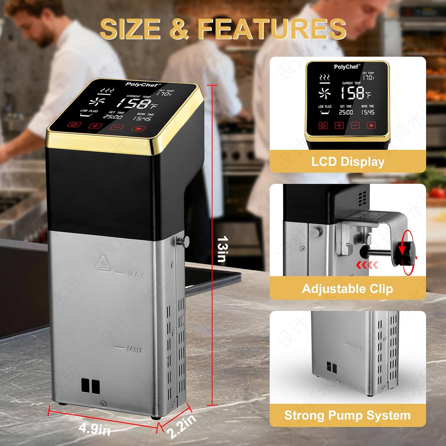 Sous Vide Cooker 1400W Commercial Immersion Circulator, Stainless Steel Precision Cooker with Large Touchscreen, Fast Heating, Precise Temperature Control & Timer, Powerful Pump, IPX7 Waterproof