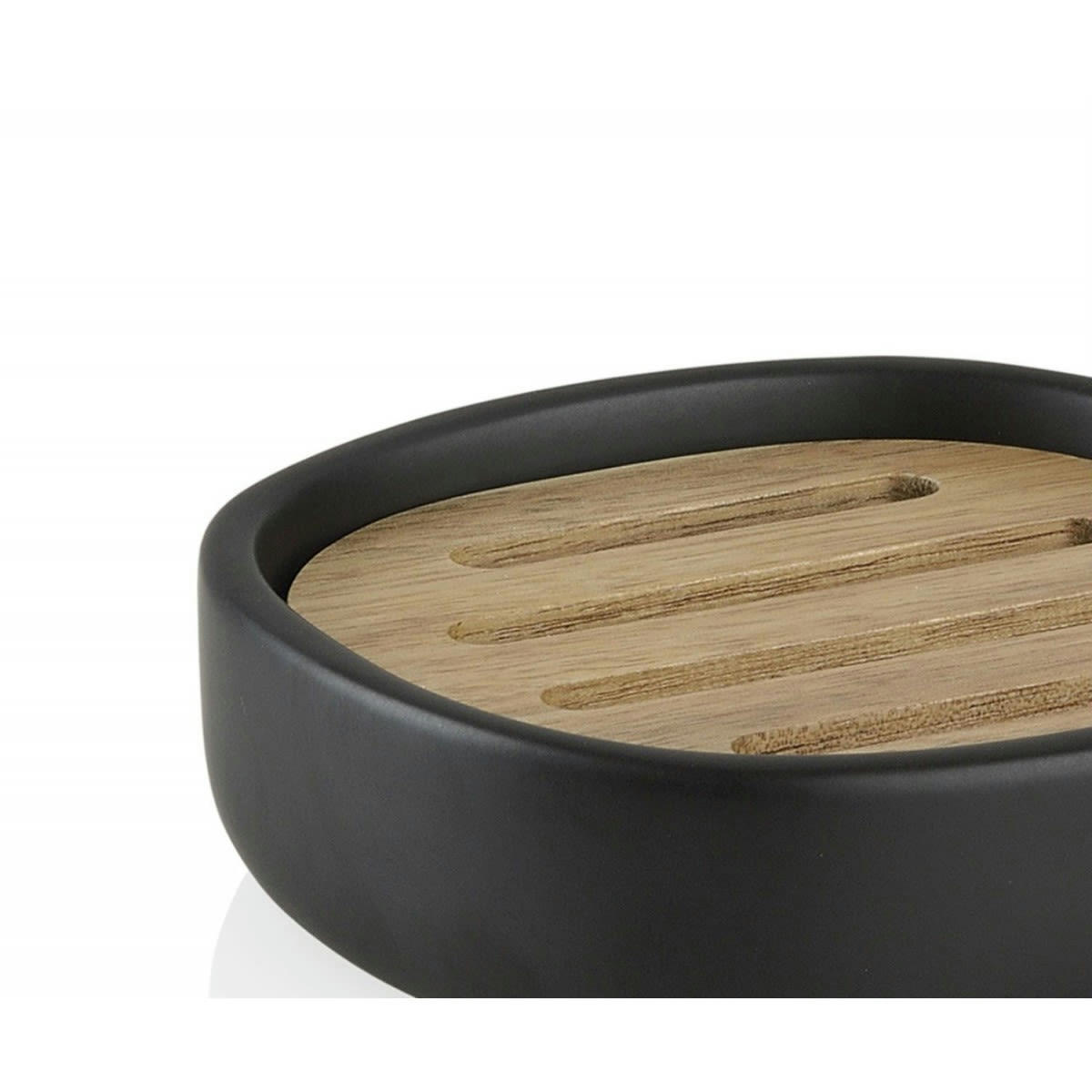 ACACIA - Porte savon en céramique noire et acacia