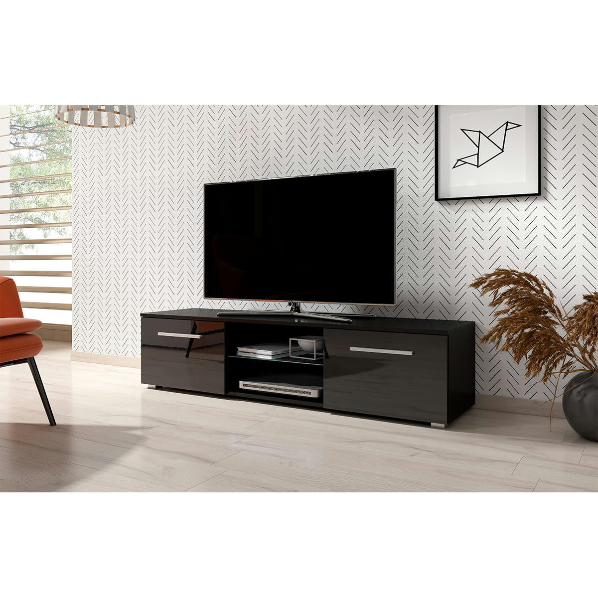 - Meuble tv 2 portes 140 cm noir