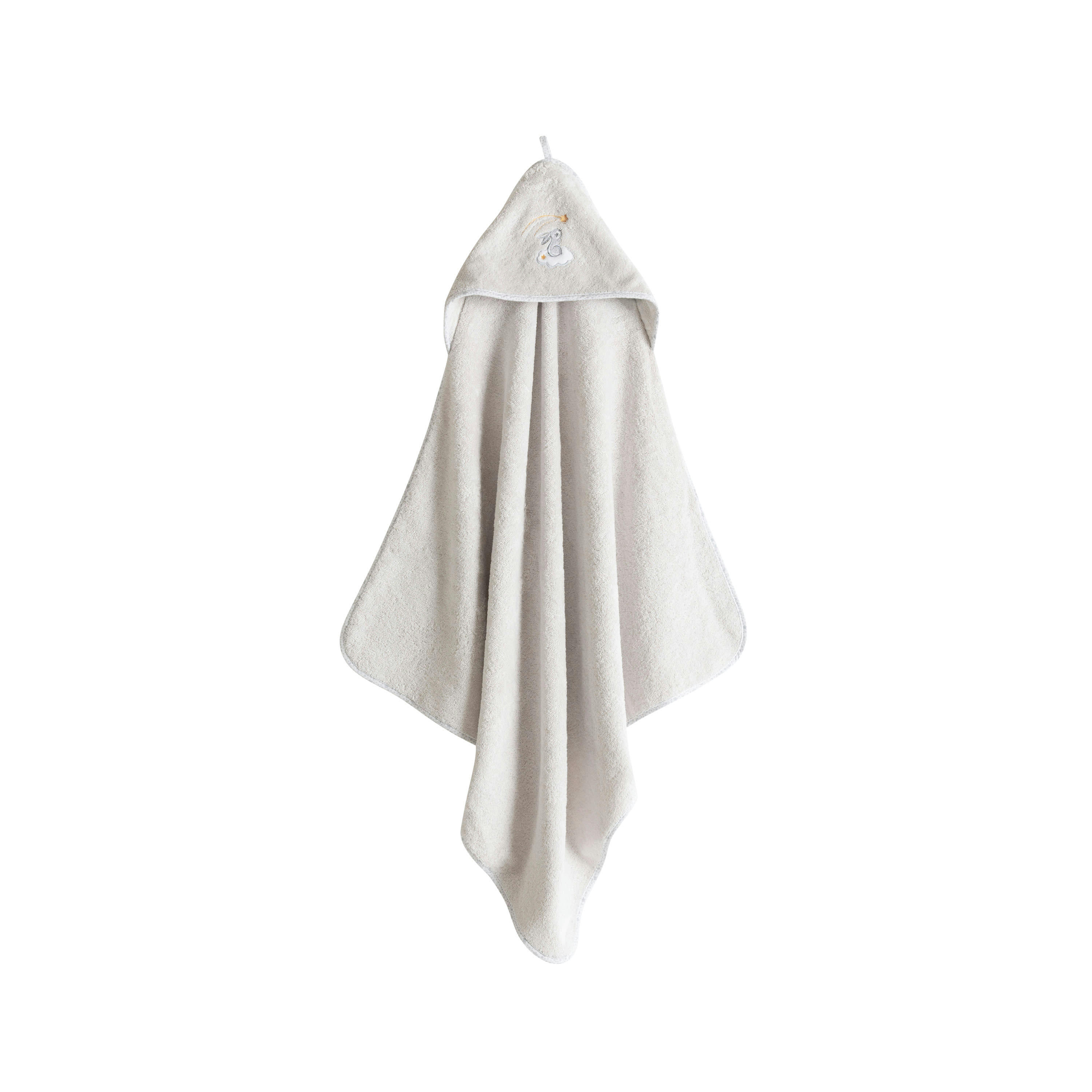 ILLUMINE - Cape de bain Craie brodé bouclette beige 80 x 80 cm
