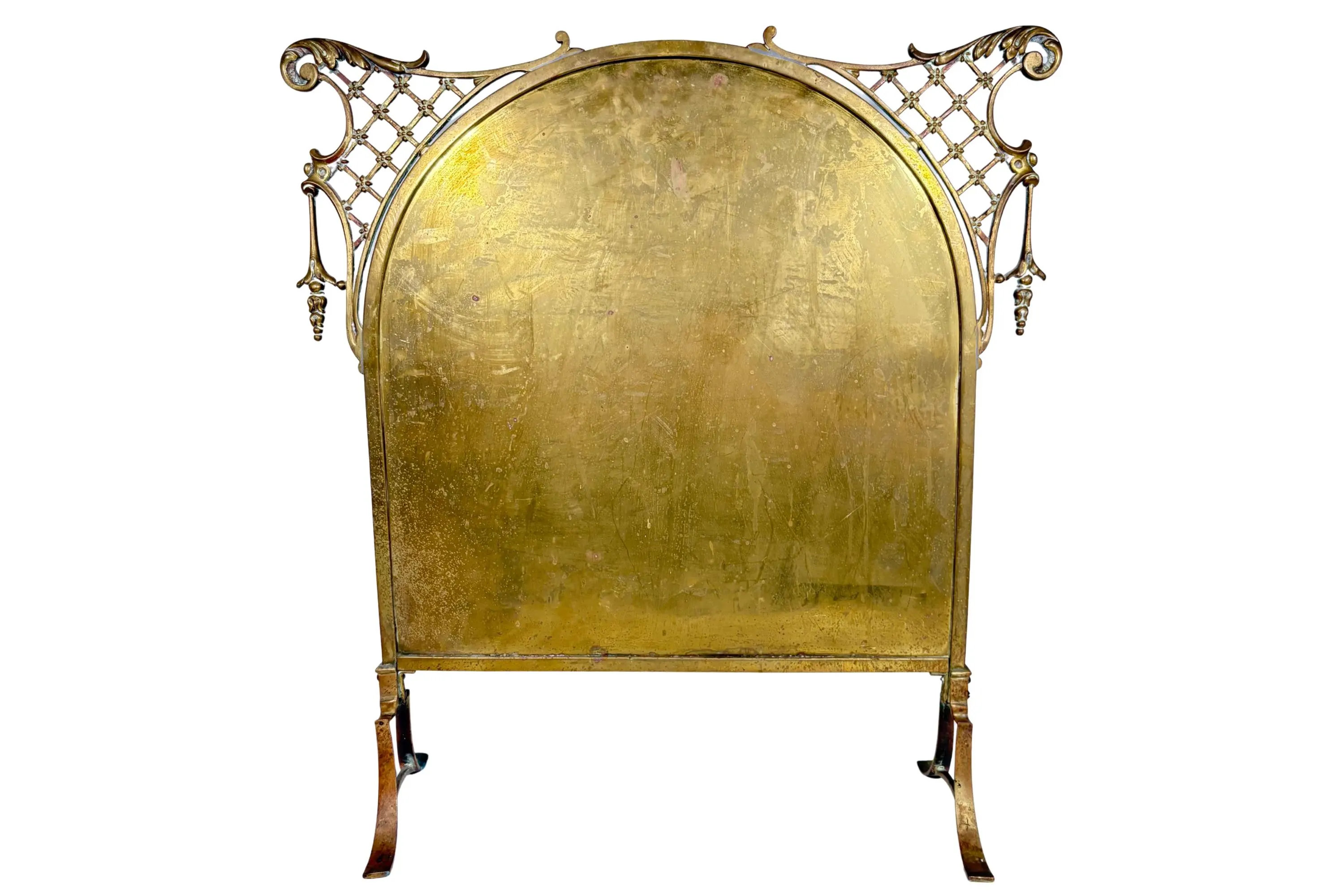 Quality Antique Art Nouveau Fireplace Screen with Decorative Openwork Motifs || Old Victorian Arts & Crafts Fire Guard in Solid Brass