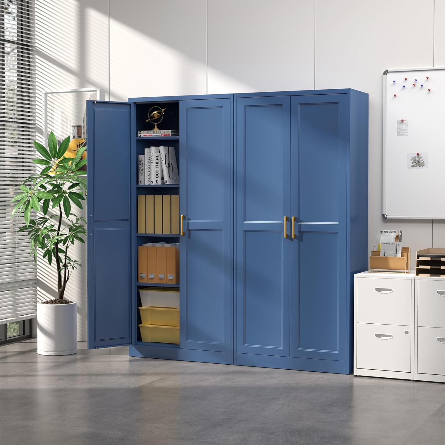 SteeLoong Kitchen Pantry Cabinet,71”Blue Metal Pantry Storage Cabinets with Doors and 4 Adjustable Shelves,Kitchen Cabinet with 2 Gold Handles,Tall Cabinet for Livingroom,