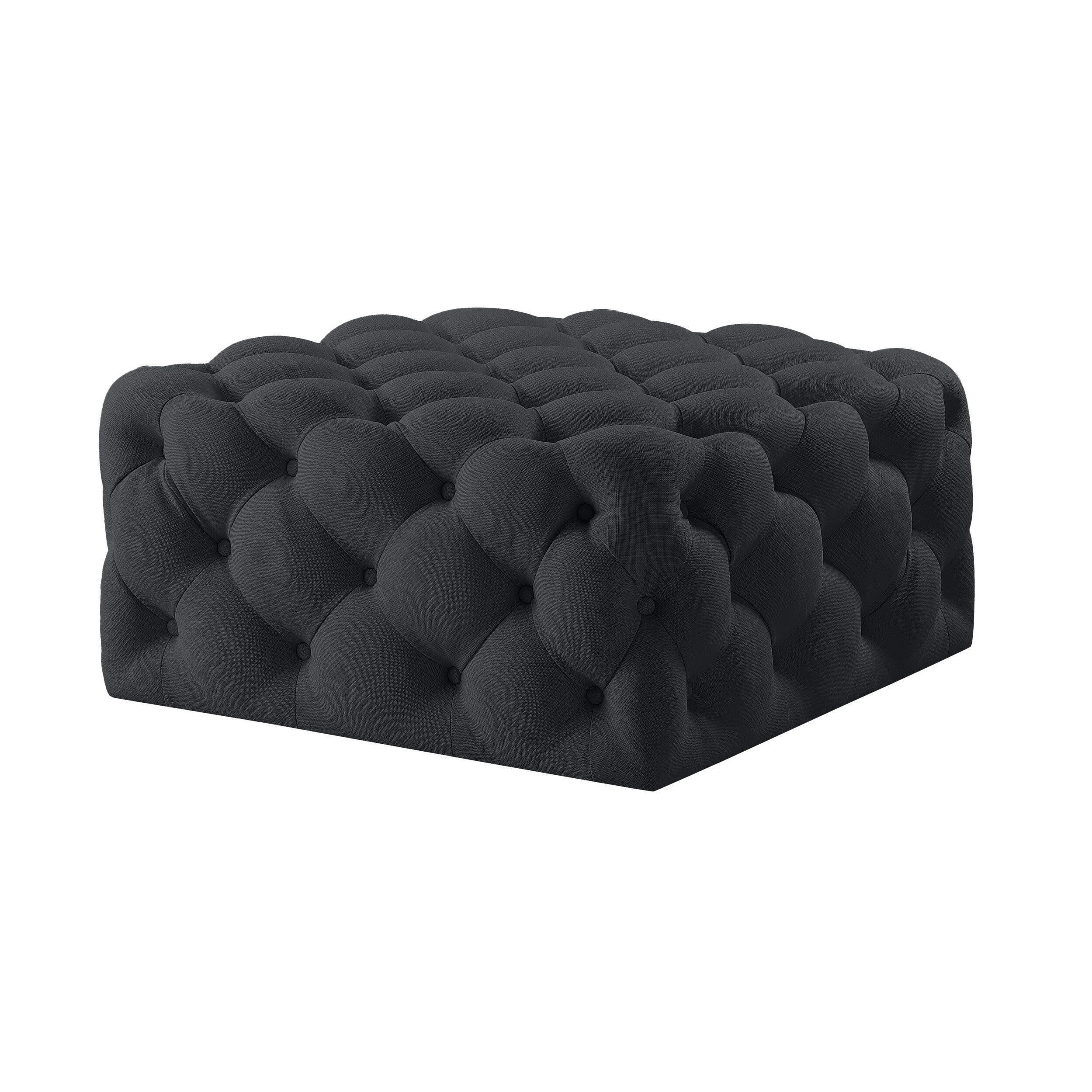 HomeRoots 33 Black Velvet Rolling Tufted Cocktail Ottoman